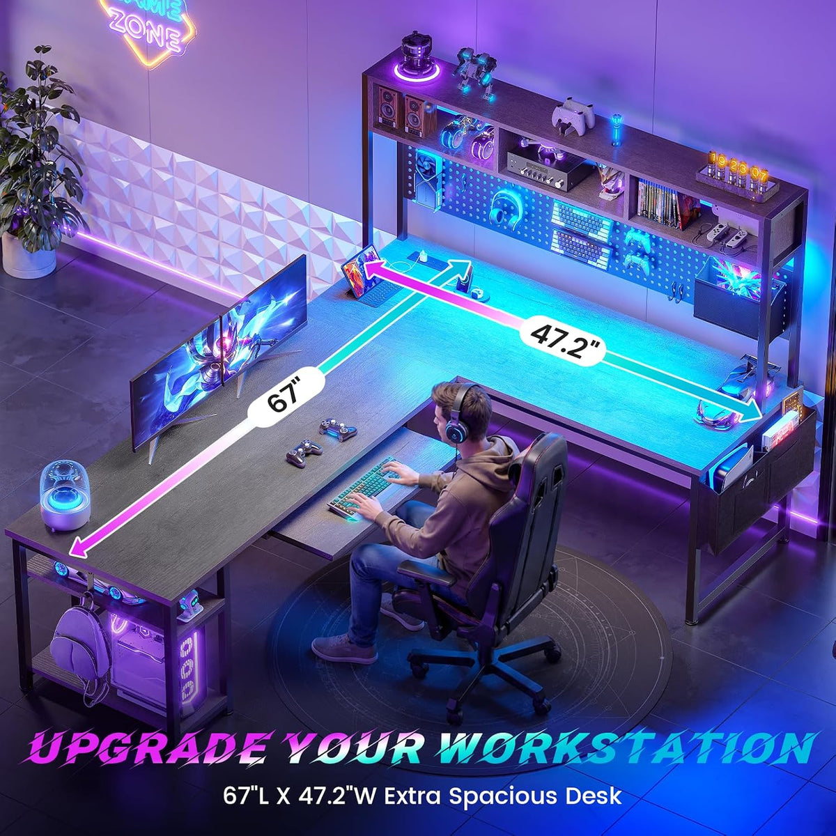 SEDETA L Shaped Office Desk with Hutch, Reversible 94.5" Computer Desk