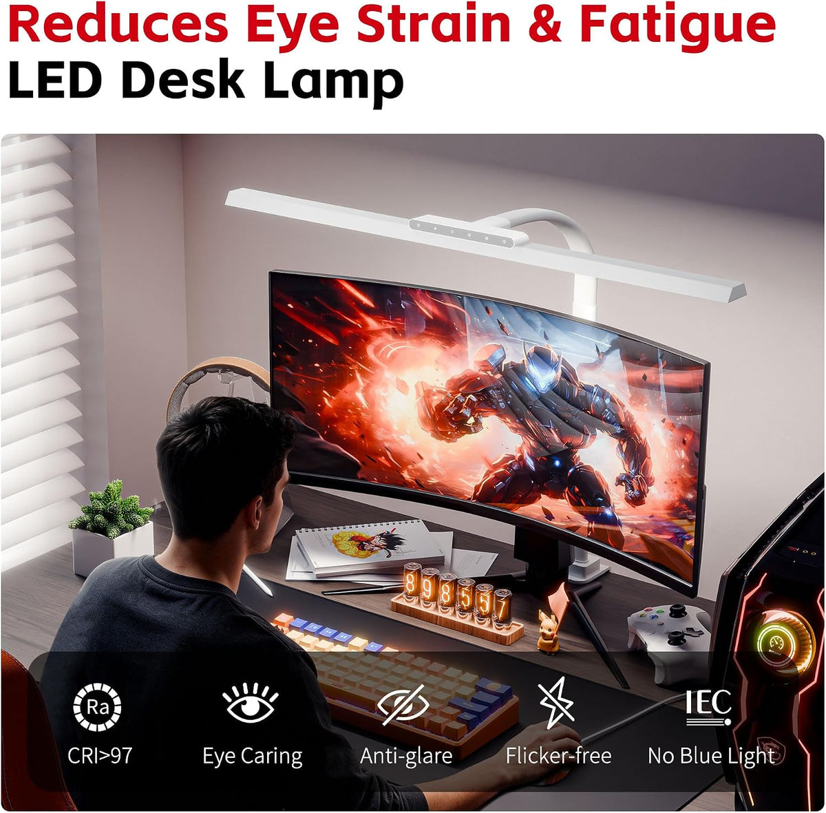 24W Desk Lamp with Clamp, Flicker Free Touch Control Desk Light for Office