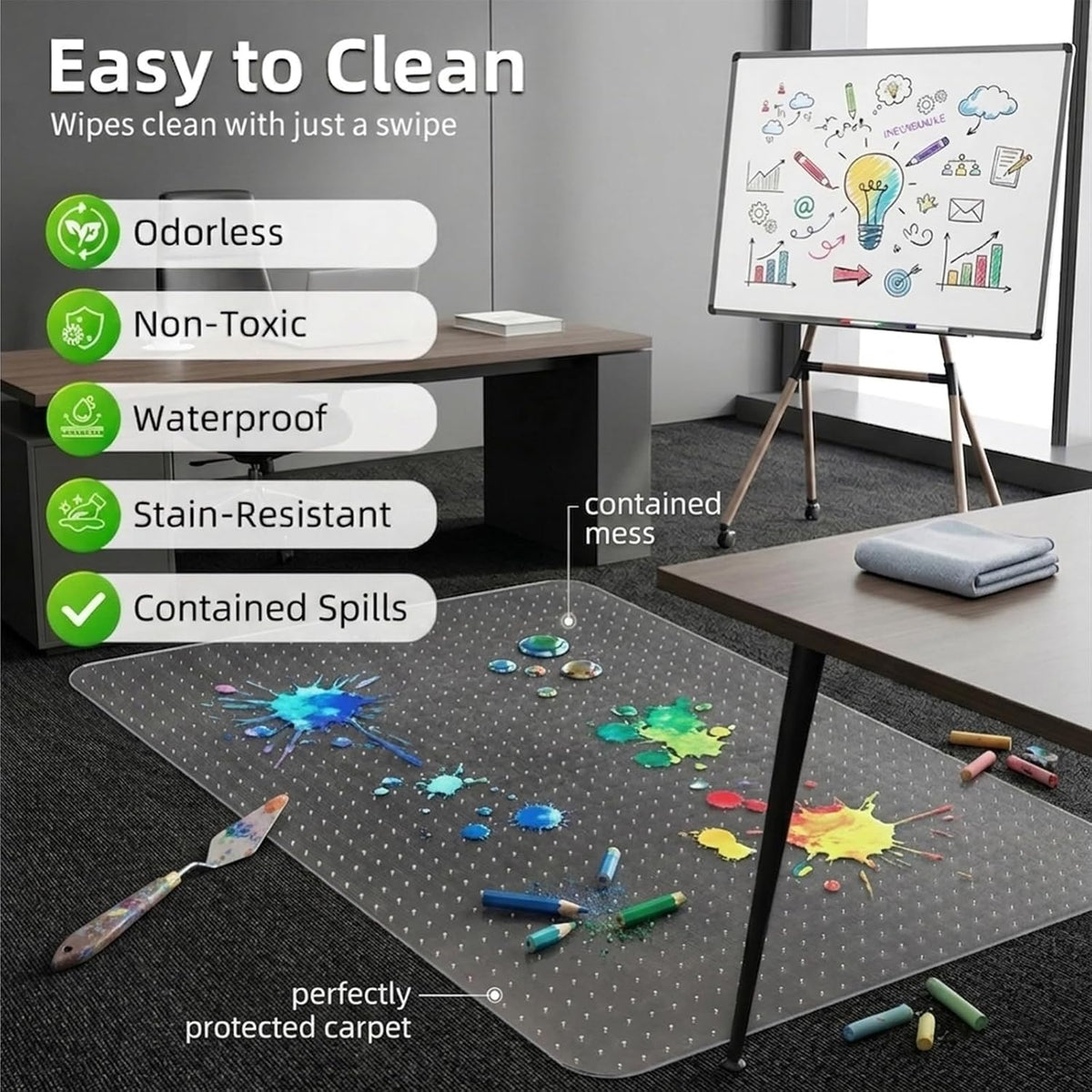 Office Chair Mat for Low-Pile Carpet 30" x 48", Compact Carpet Prot...