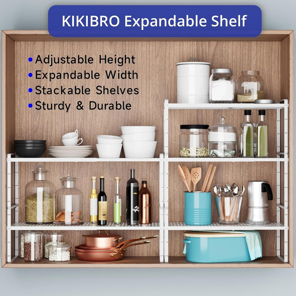 Expandable Cabinet Shelf Organizers, Kitchen Small Stand Rack Organization fo...
