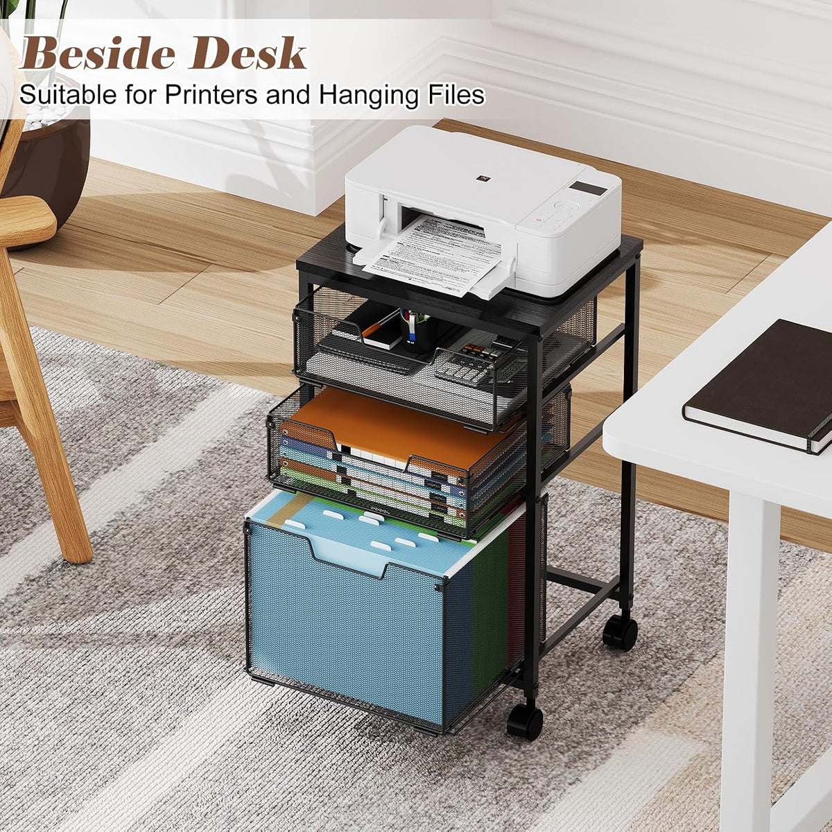 Sbanmao Rolling File Cart with 3 Drawers, Filing Cabinet, Hanging Folder Hold...