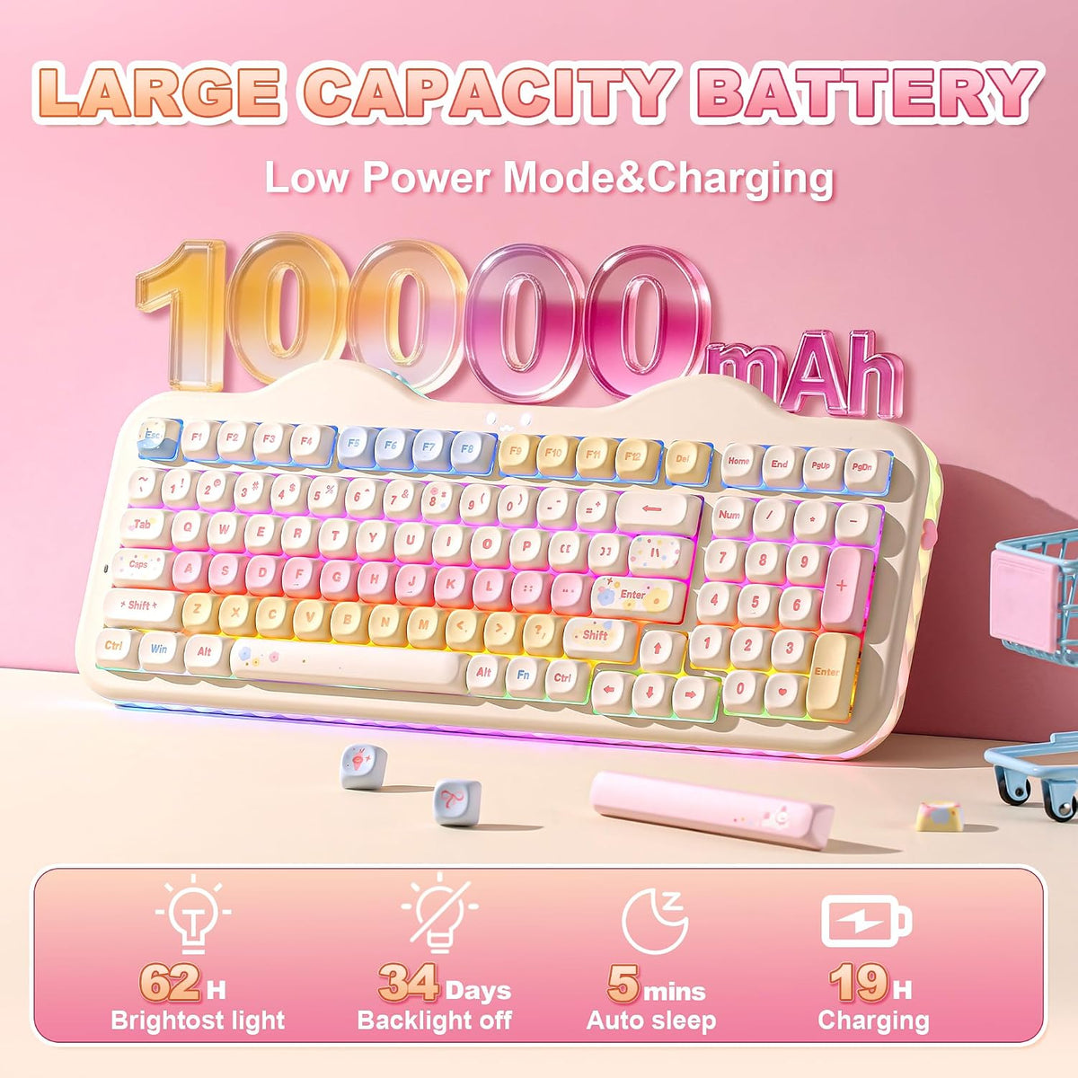 YUNZII C98 Cute Cake Wireless Mechanical Keyboard(Beige, Milk Switch)