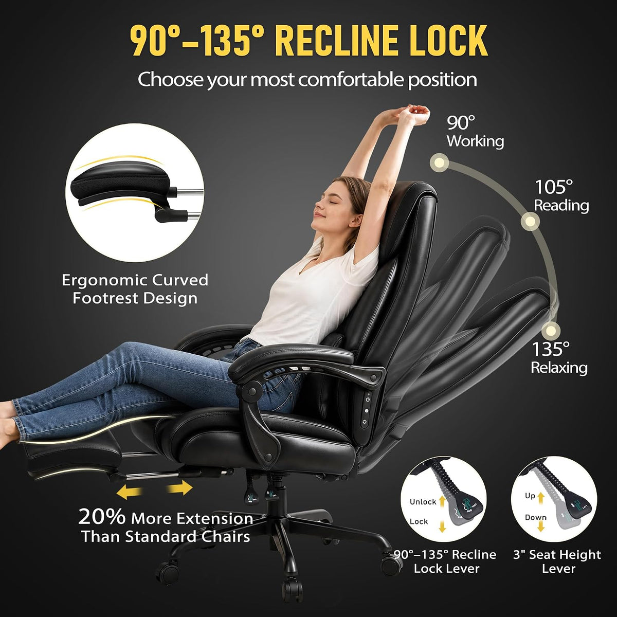 3D Kneading Massage Office Chair with Heat, 500 lbs Big and Tall Executive Co...