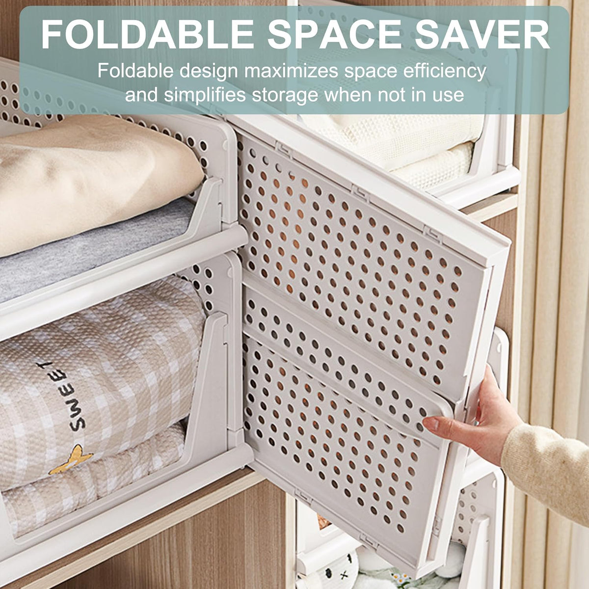 Goderewild Stackable Foldable Storage Baskets, Folding Storage Bins, Closet O...