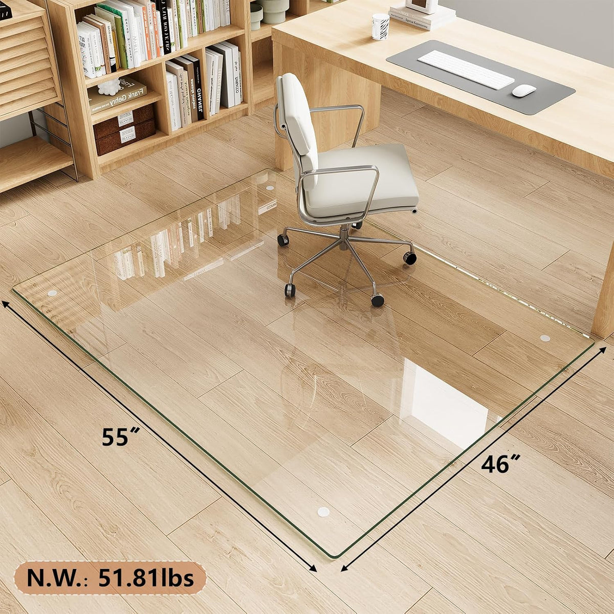 46" x 55" Tempered Glass Chair Mat for Carpet & Hard Floors