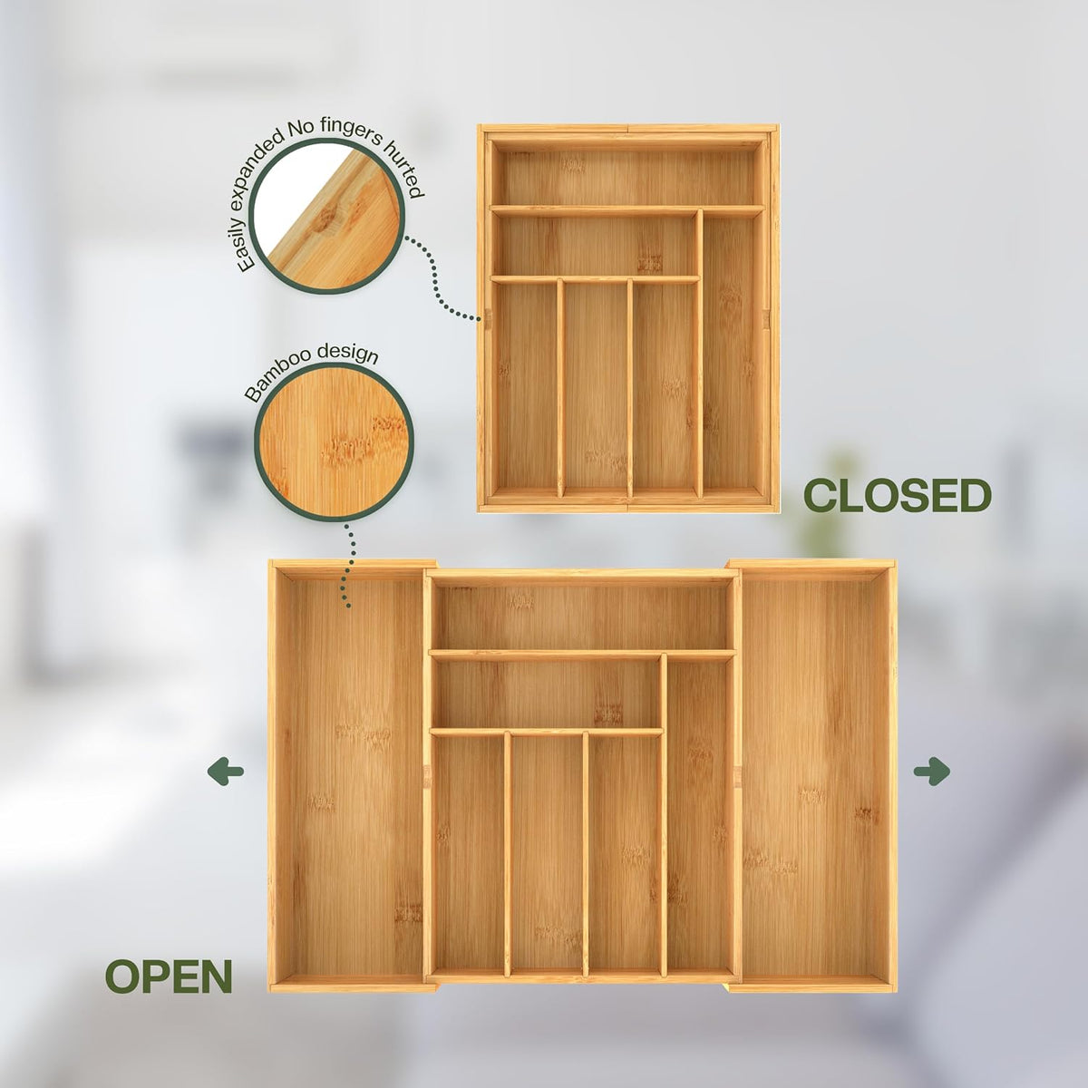 BAMEOS 3.9inch Tall Bamboo Drawer Organizer, Expandable Utensil Holder with 8...