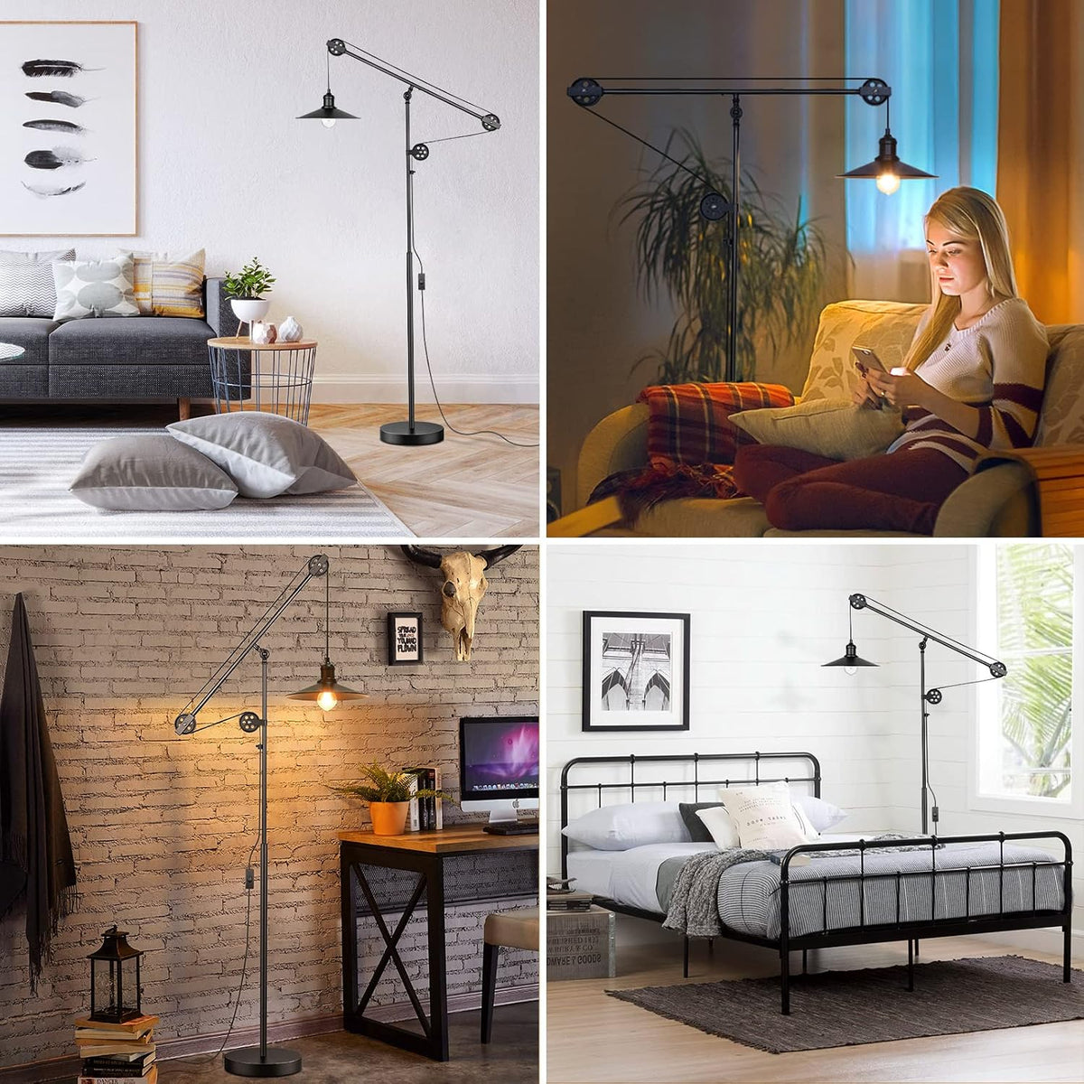 Adjustable Industrial Floor Lamps for Living Room, Rustic Reading Lamp