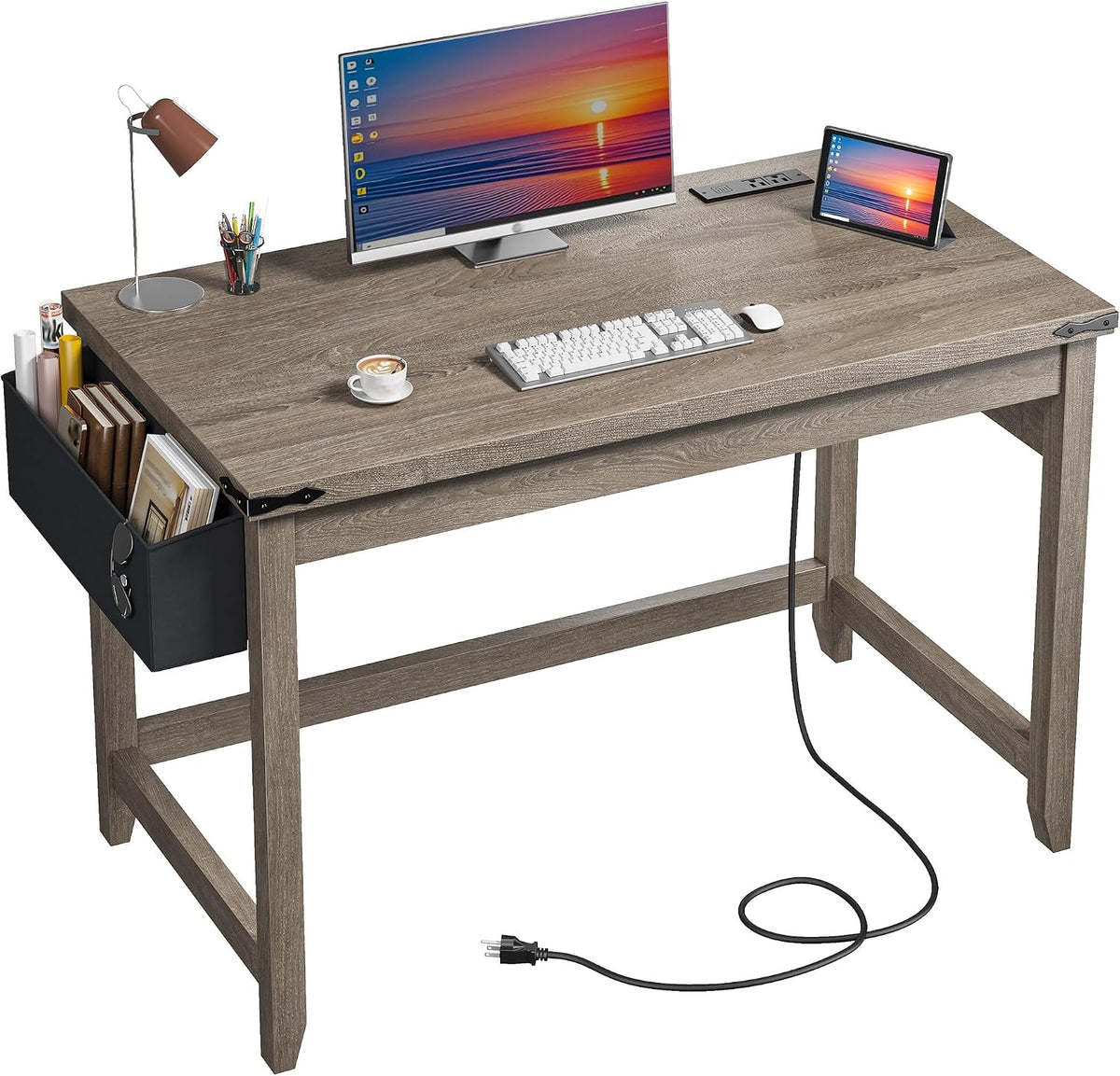 EnHomee 40" Writing Desk with Storage Bag & Power Outlet for Small S...