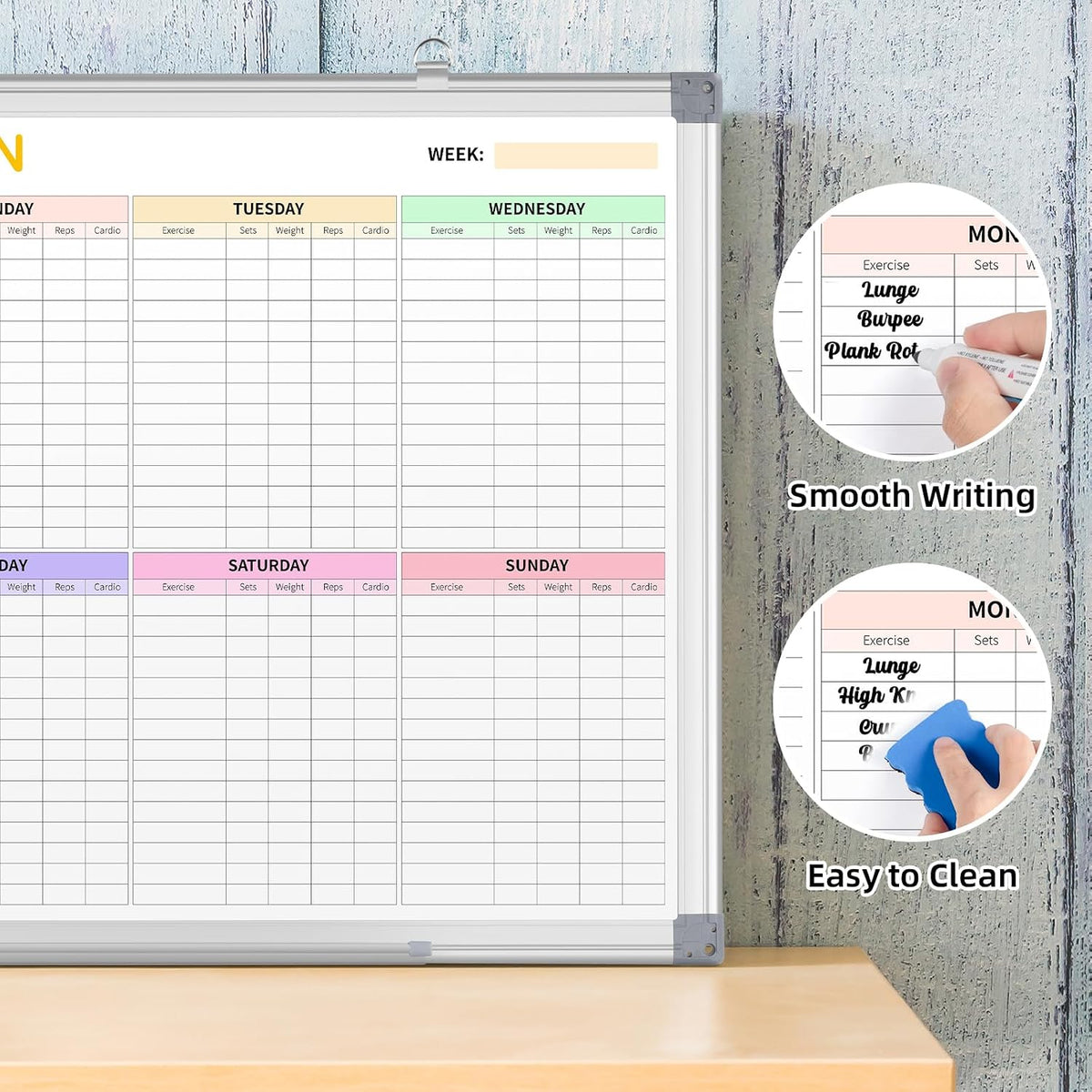 Fitness Tracker Magnetic Whiteboard Workout Plan Dry Erase Board for Wall 24&...