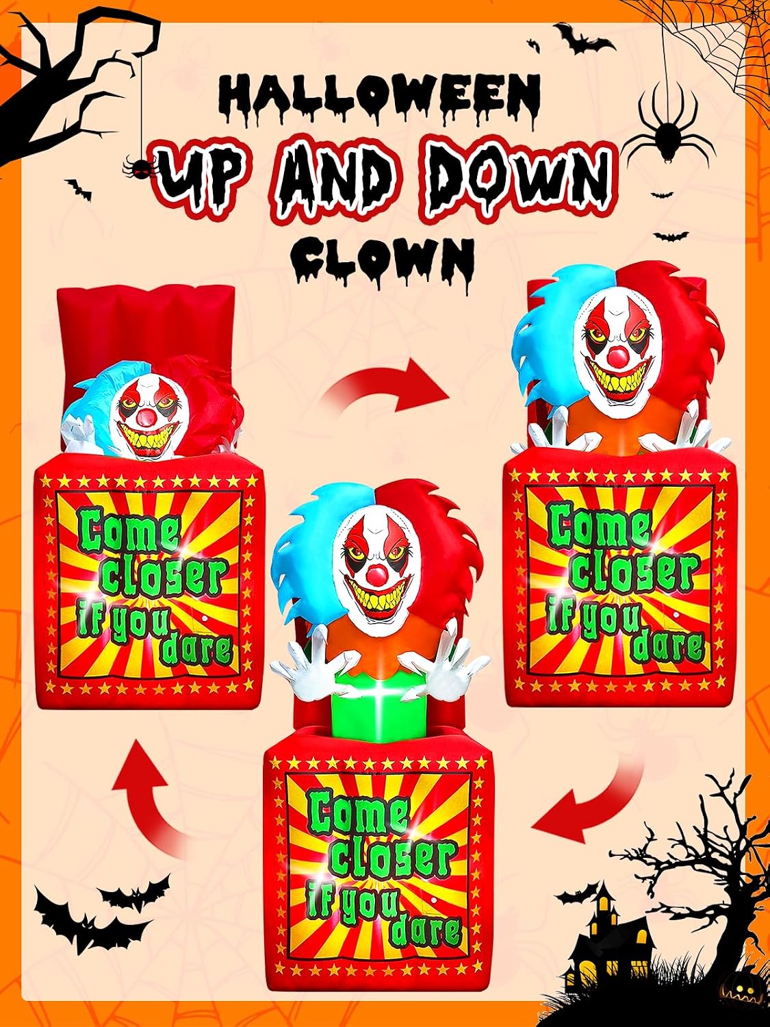 6.6 FT Halloween Inflatables Animated Clown with Music, Kalolary Circus Clown...