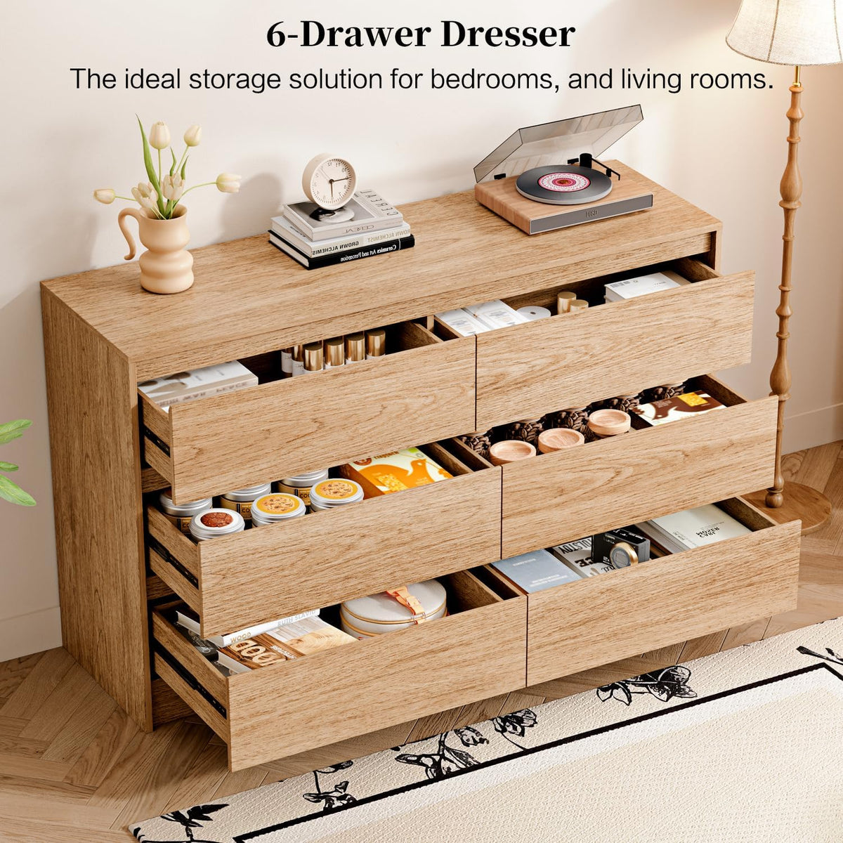Chrangmay 6 Drawer Dresser,47.24" Wide Mid Century Chest of Drawers,Wood...