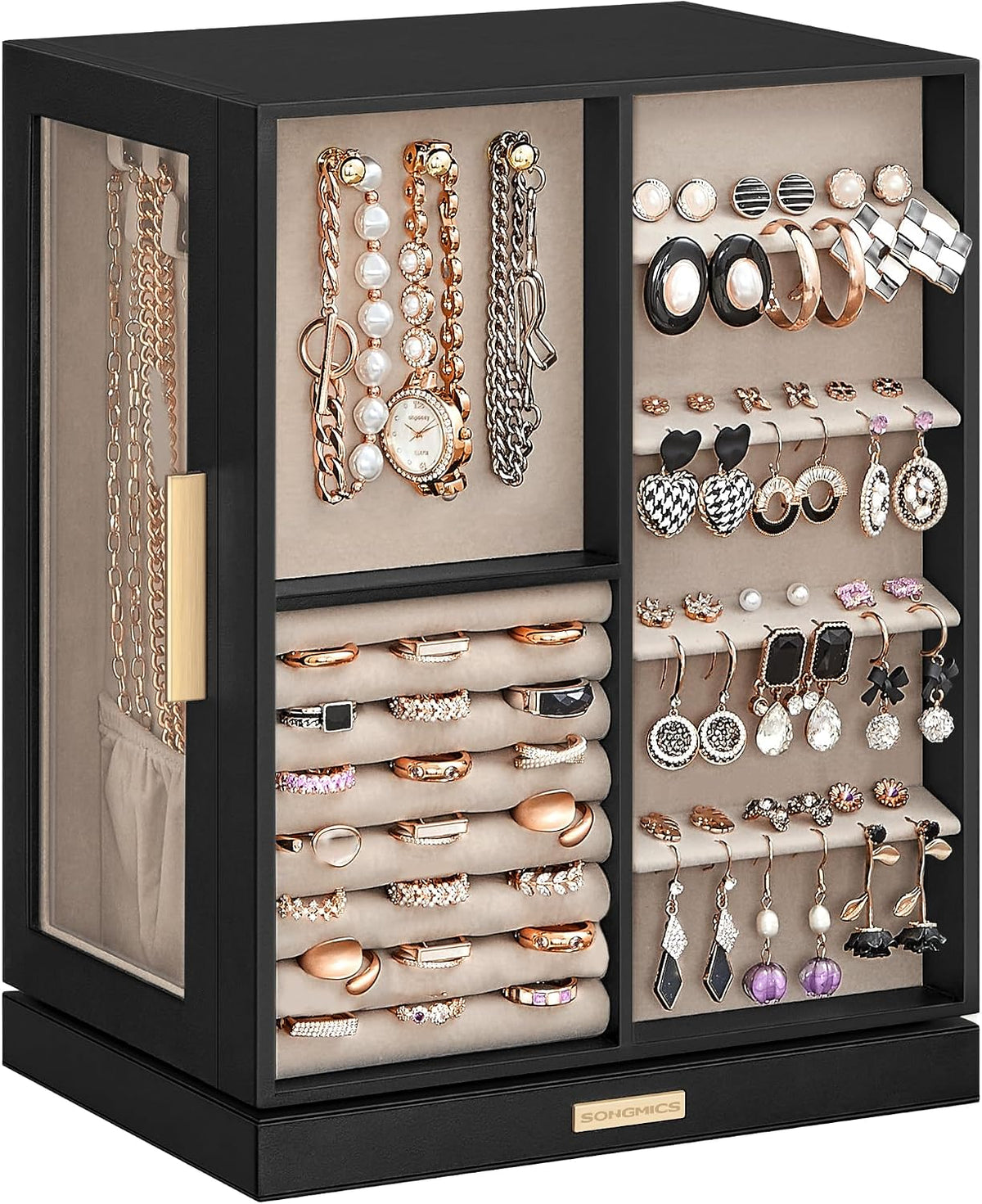 SONGMICS Jewelry Box Organizer, 360° Rotating, 5 Drawers, Ink Black
