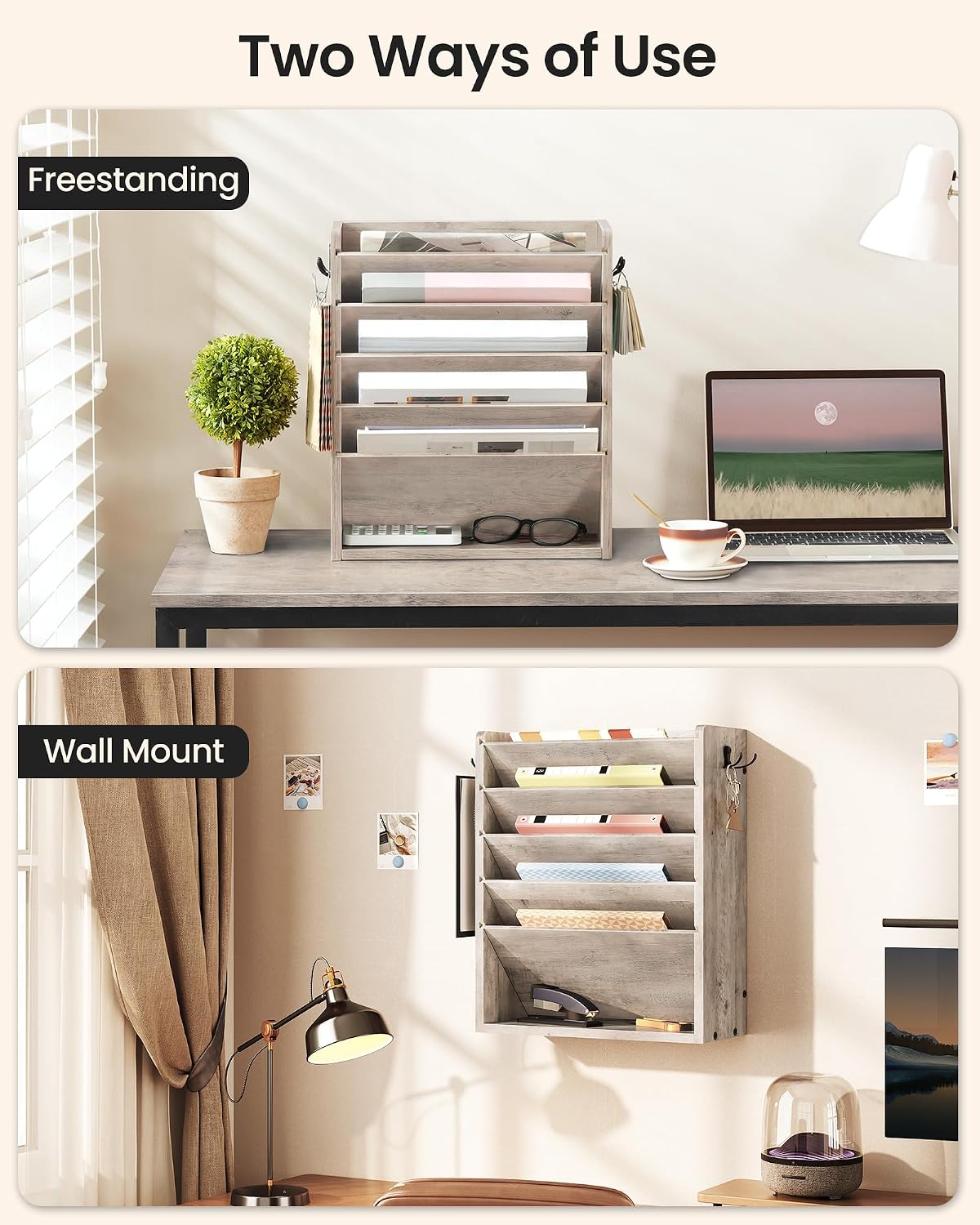 CHOEZON Wall File Organizer, 6-Tier Vertical Mount Hanging Holder with 2 Side...