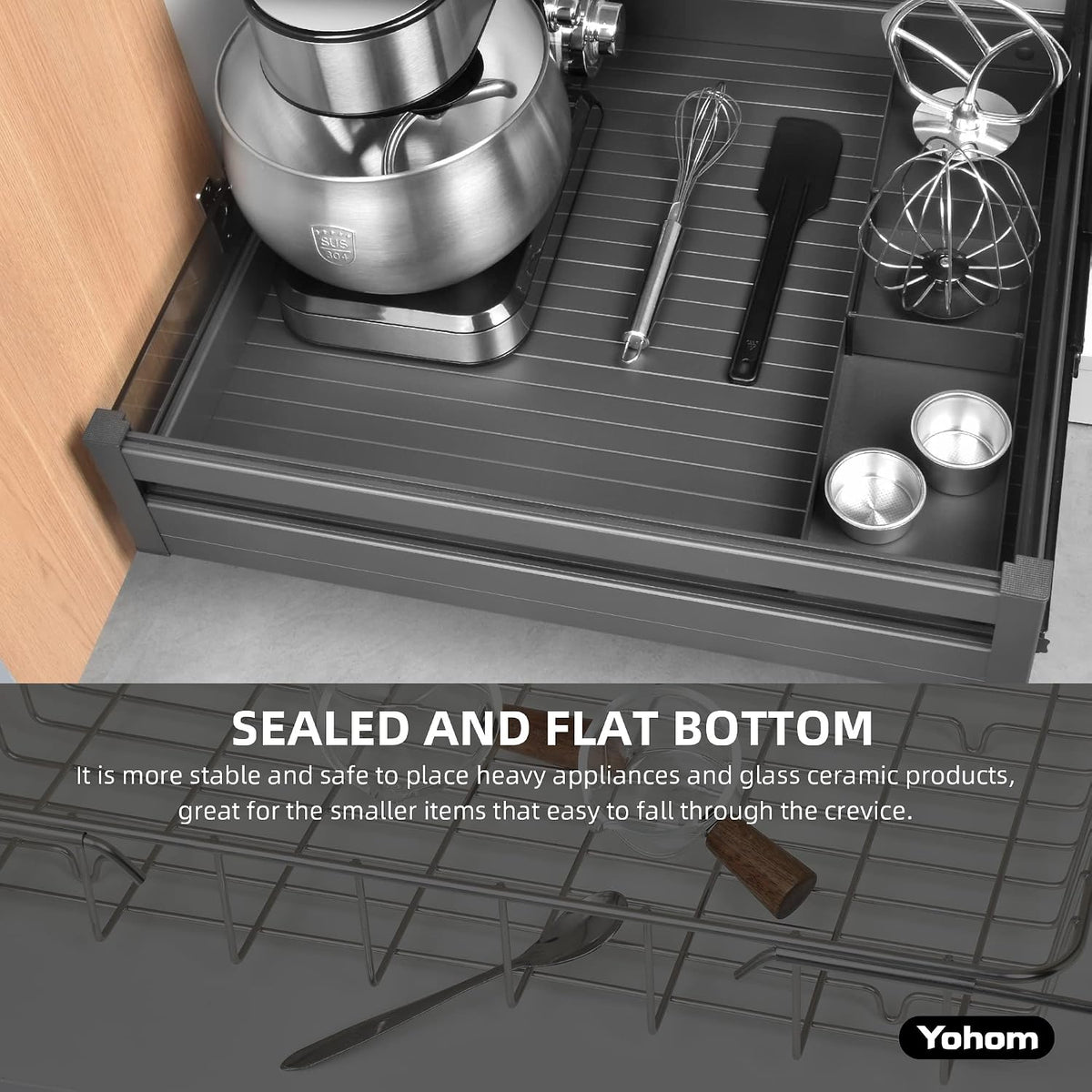 YOHOM Pull Out Cabinet Organizer – 23" W x 21" D Aluminum & Gla...