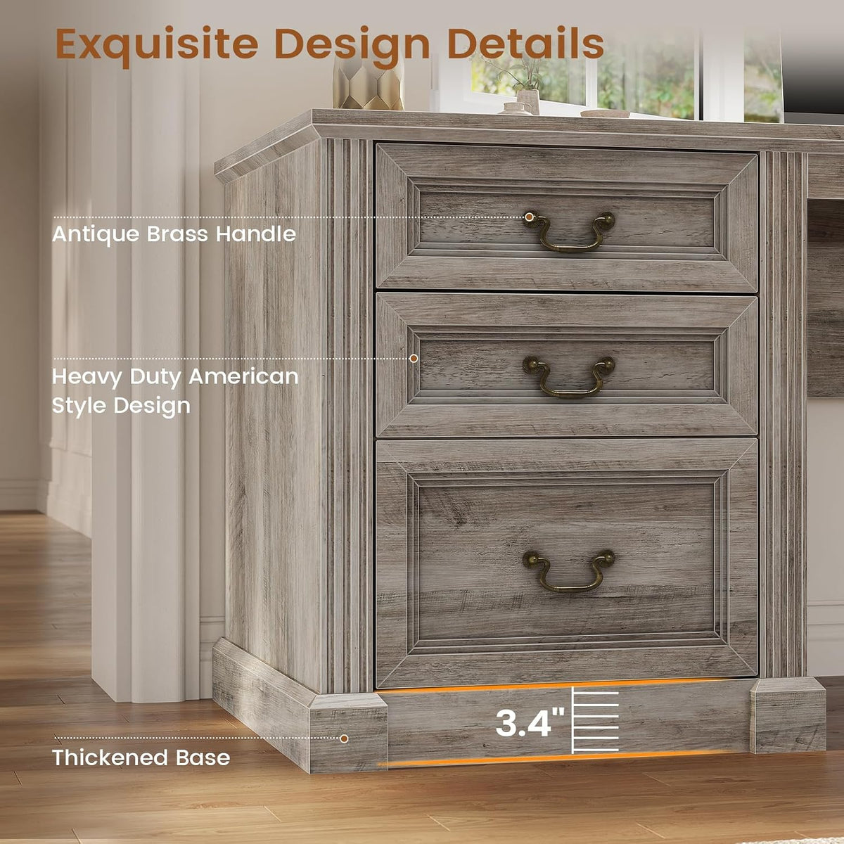 SEDETA 67" L Shaped Desk with Tall Arched Bookshelf & 3 Drawers Storage