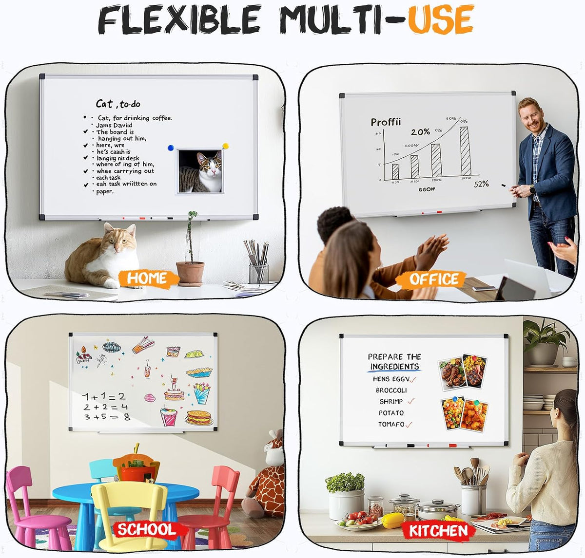 OLIXIS 24" x 48" Magnetic White Board, Dry Erase Board for Wall, Wh...