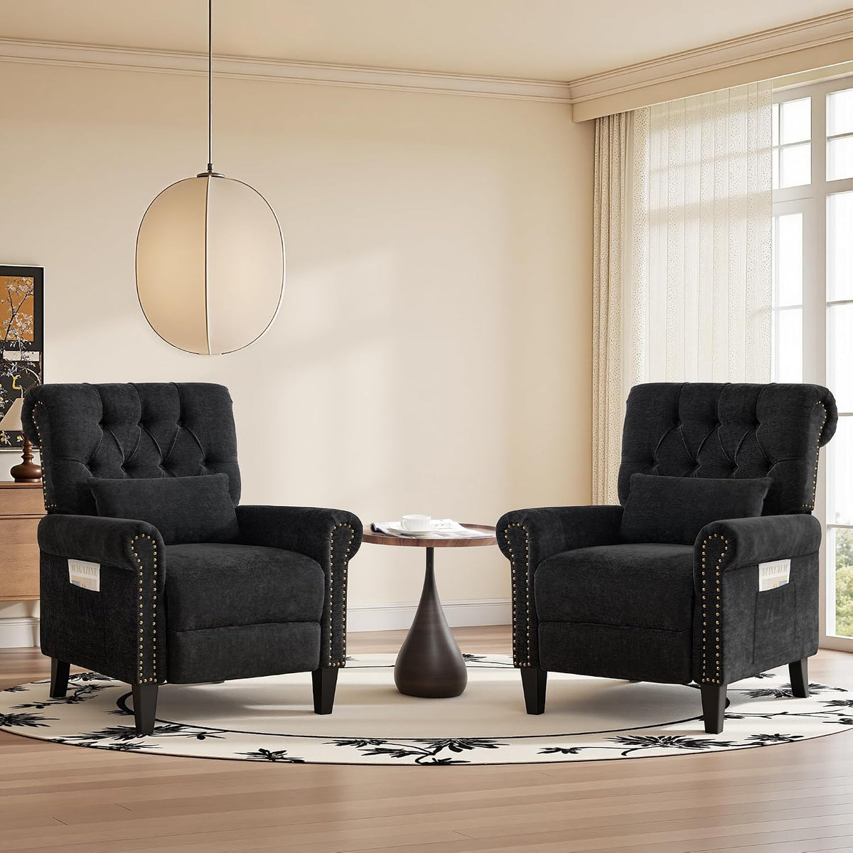 Pushback Recliner Chair, Accent Push Back Chair with Adjustable Footrest, Che...