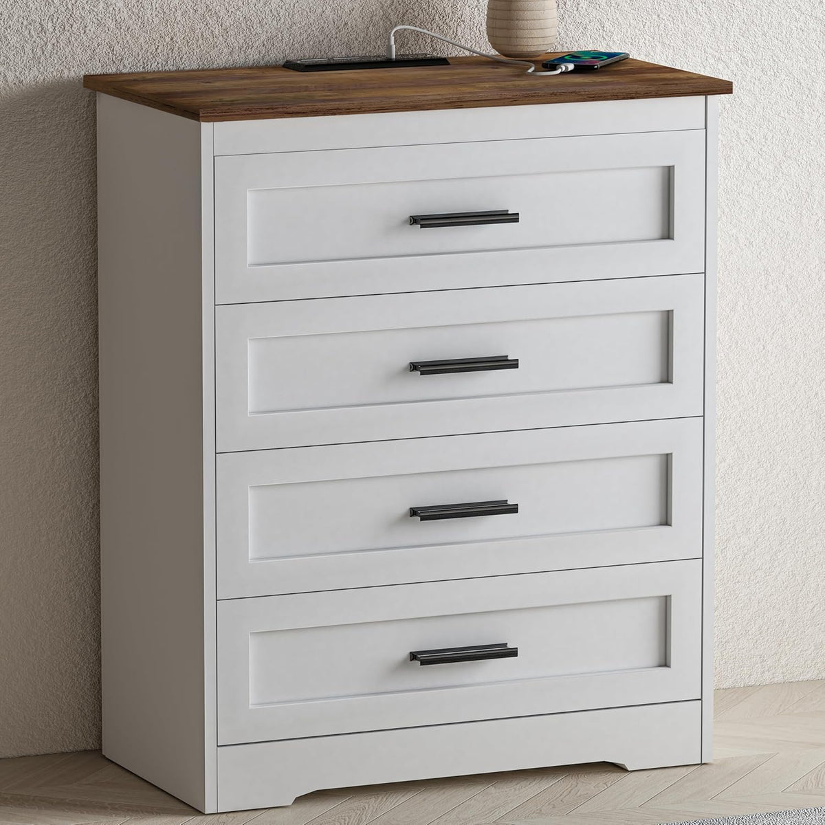 GEPELCN Farmhouse 4 Drawers Dresser for Bedroom Rustic Chest of Drawers with ...