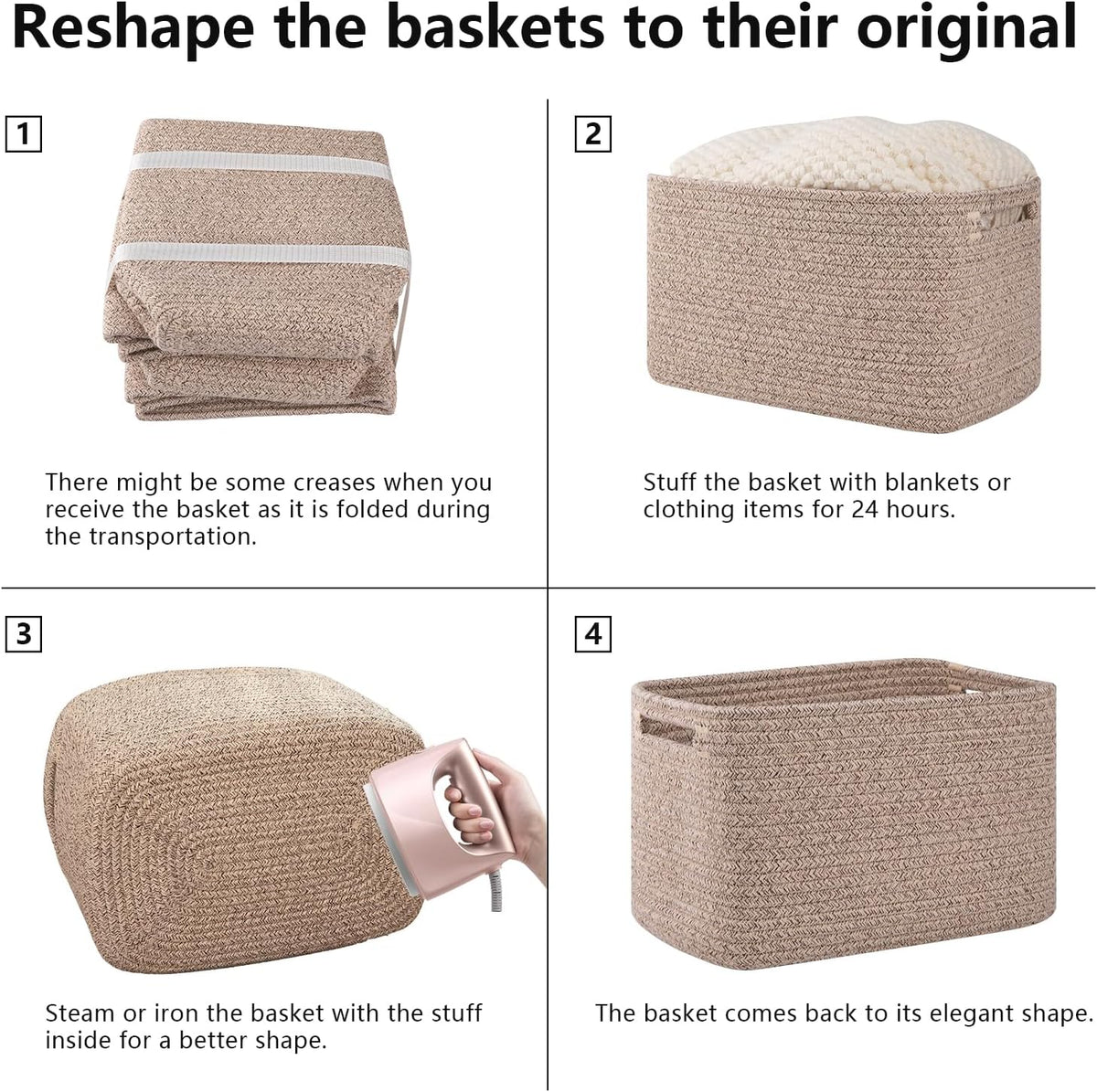 OIAHOMY 4 Pack Storage Baskets for Organizing 15L Cube Storage Bins Brown