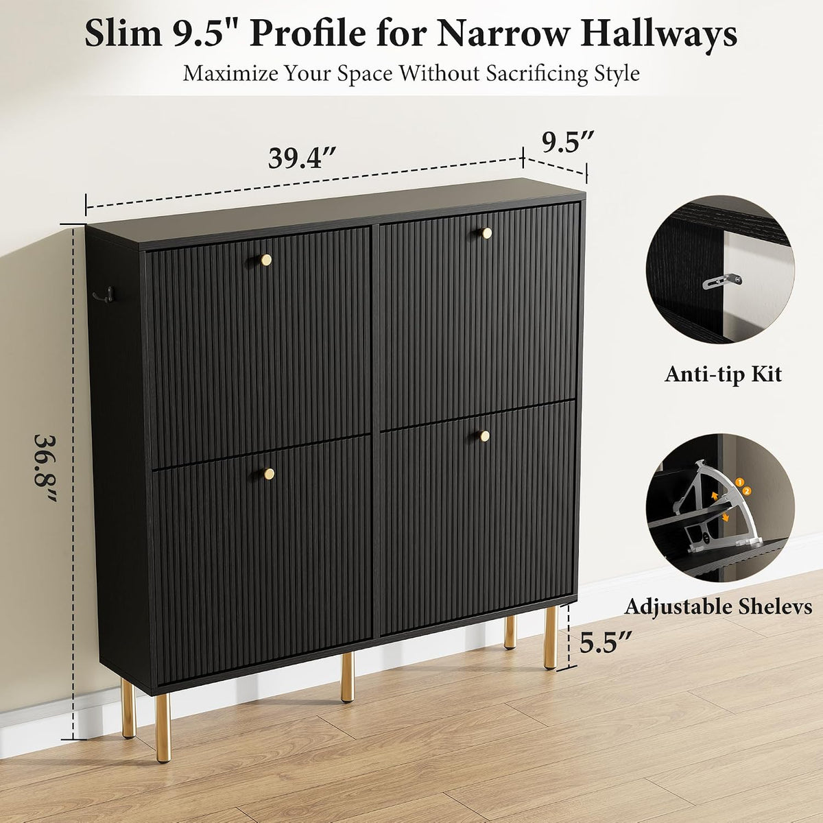 Nicetree Shoe Storage Cabinet for Entryway, 4 Flip Drawers with Adjustable Sh...