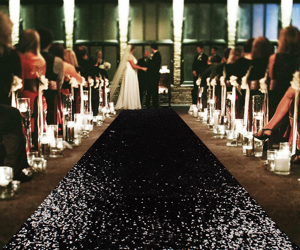 ShiDianYi Wedding Carpet Aisle Runner Black 15FT Glitter Sequin Aisle-Runner ...