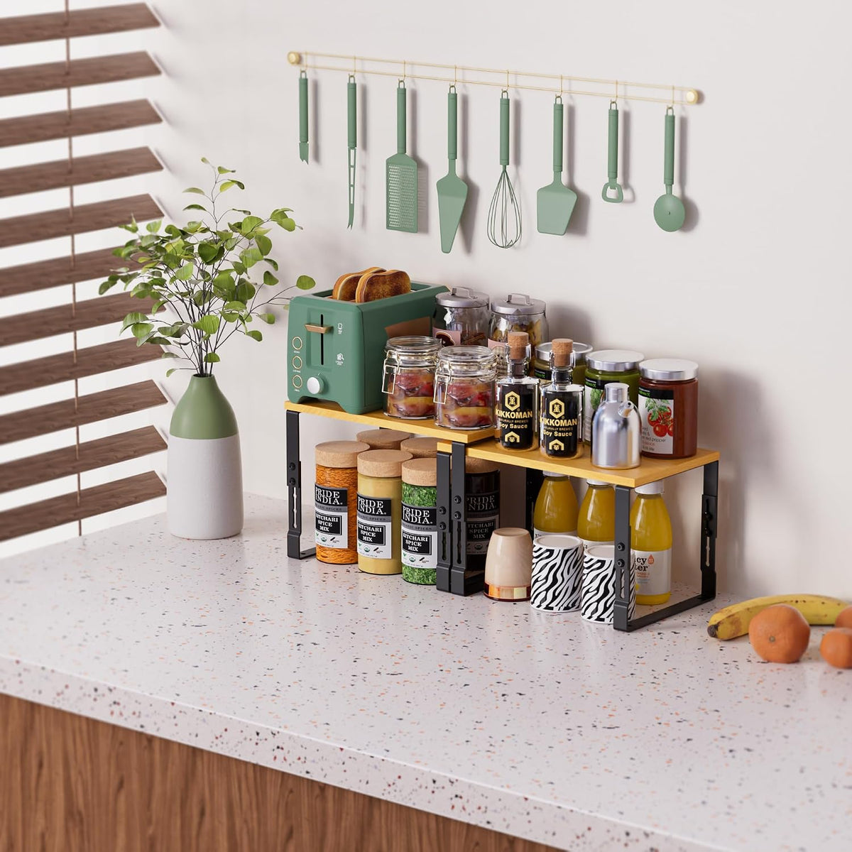 Adjustable Storage Shelves for Kitchen Cabinet Organization - Set of 2 Stacka...