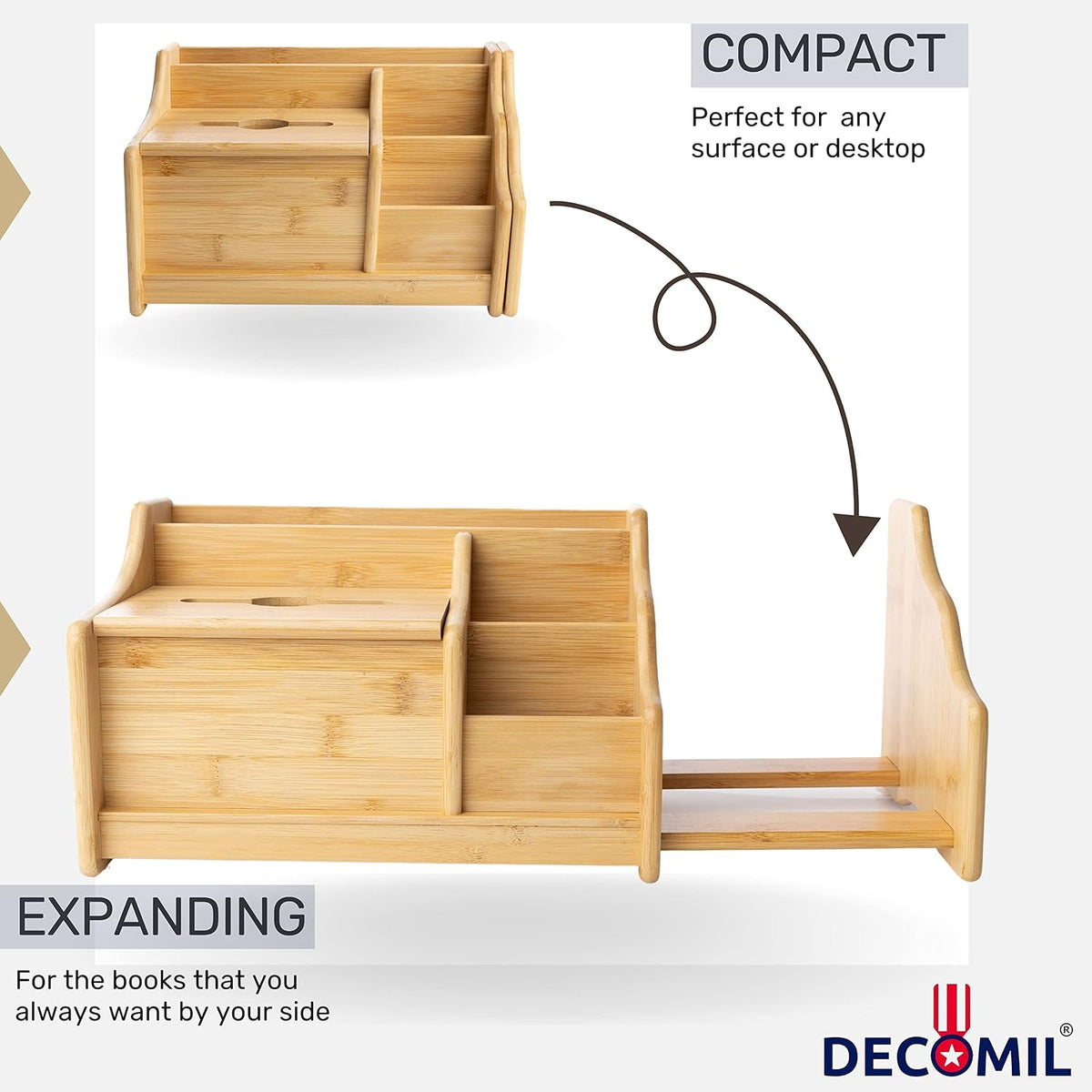 DECOMIL Bamboo Desk Organizer, Wood Desktop Shelf, Perfect Office Decor for O...