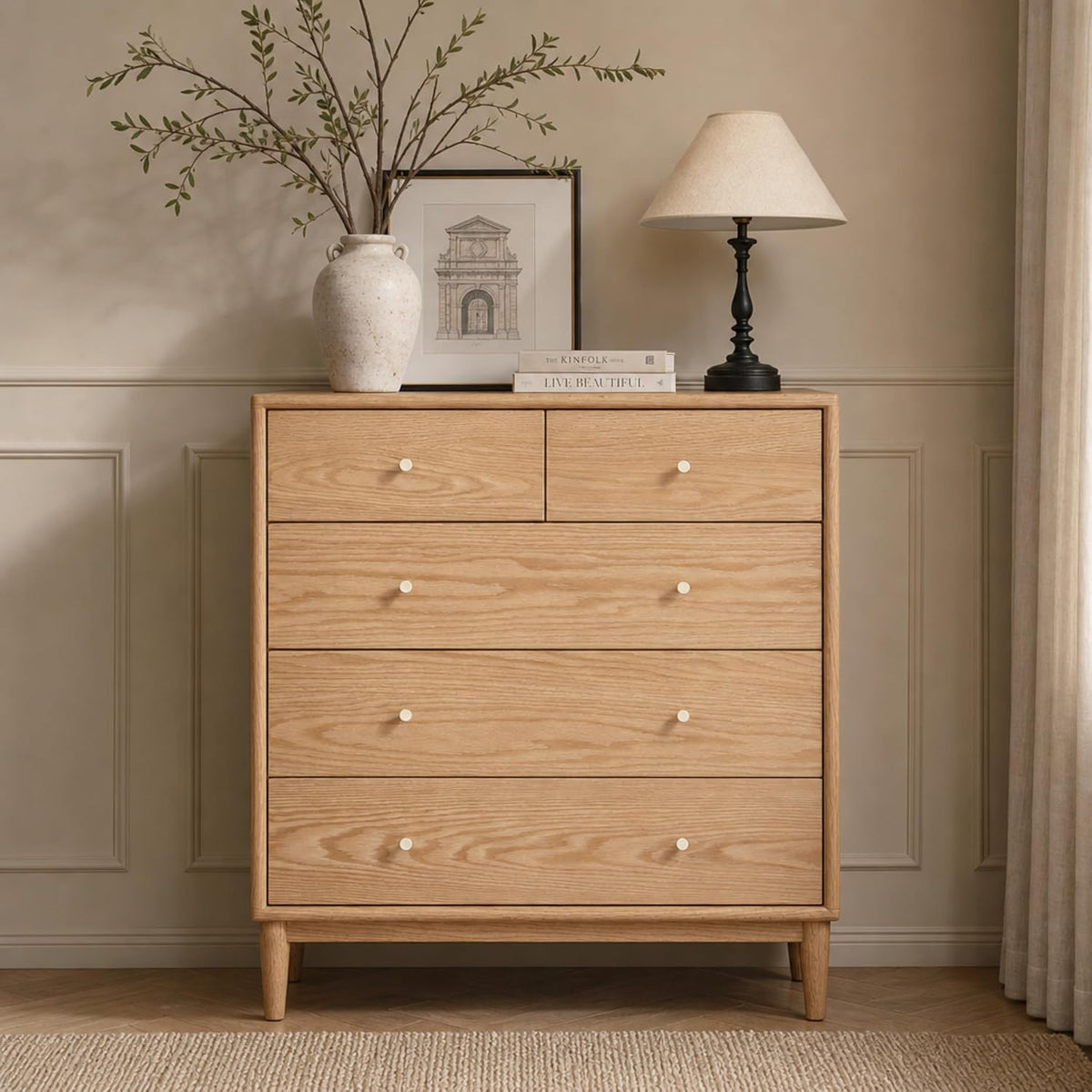 Solid Wood Dresser, 5 Drawer Dresser for Bedroom, Solid Wood Storage Organize...