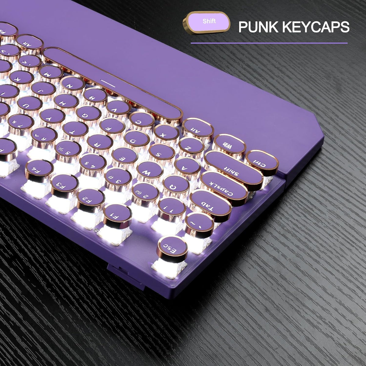 MageGee Typewriter Mechanical Gaming Keyboard, Retro Punk Purple Round Keycap...