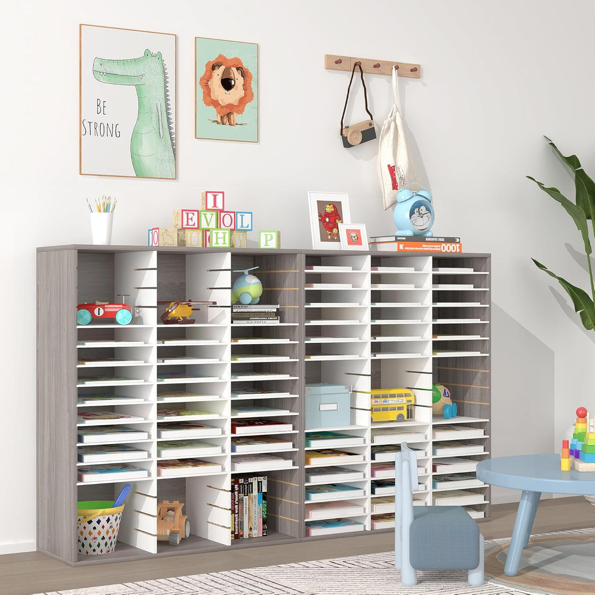 EasyPAG Wooden Literature Organizer with Adjustable Shelves, 48 Compartments ...