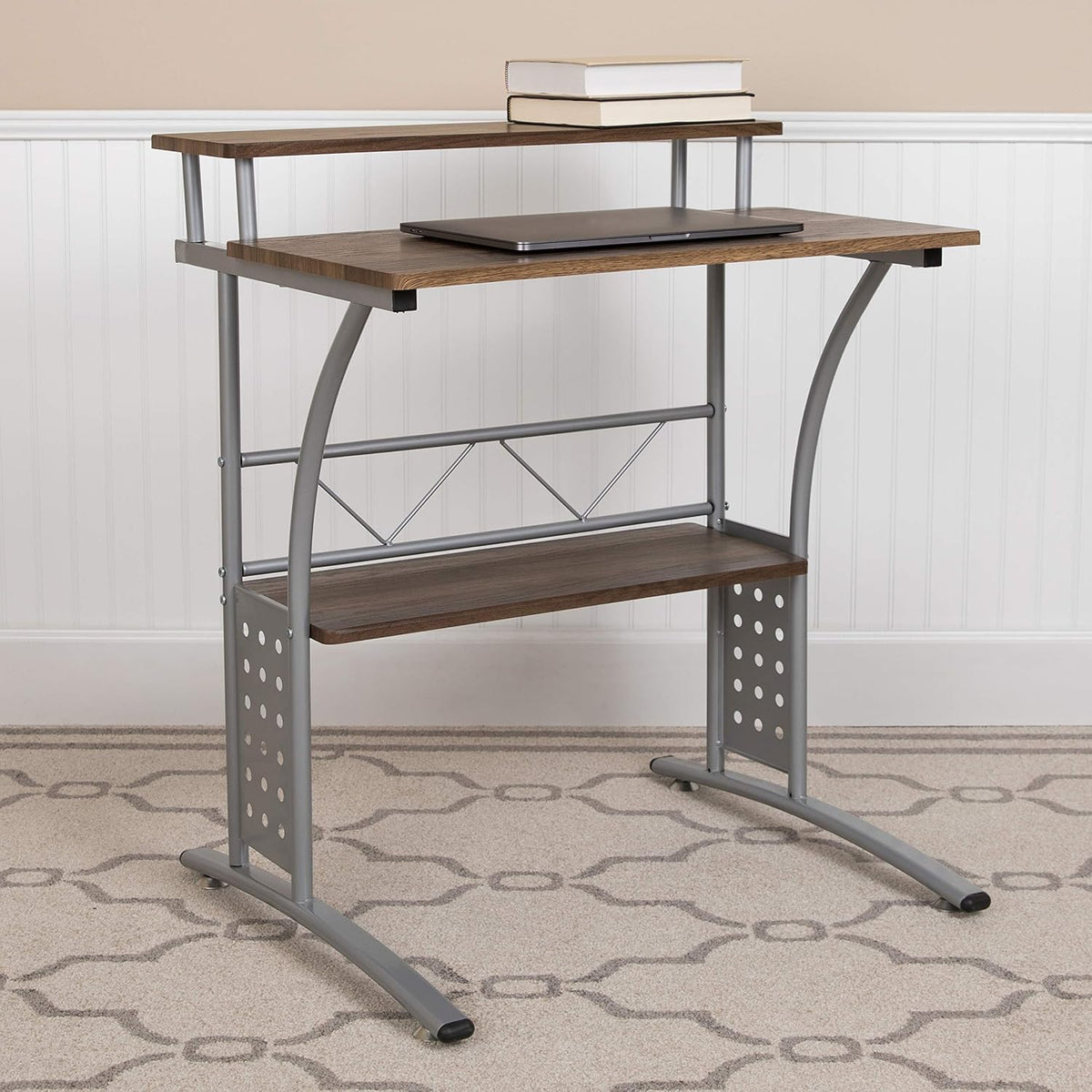 Flash Furniture Clifton Rustic Walnut Computer Desk with Top and Lower Storag...