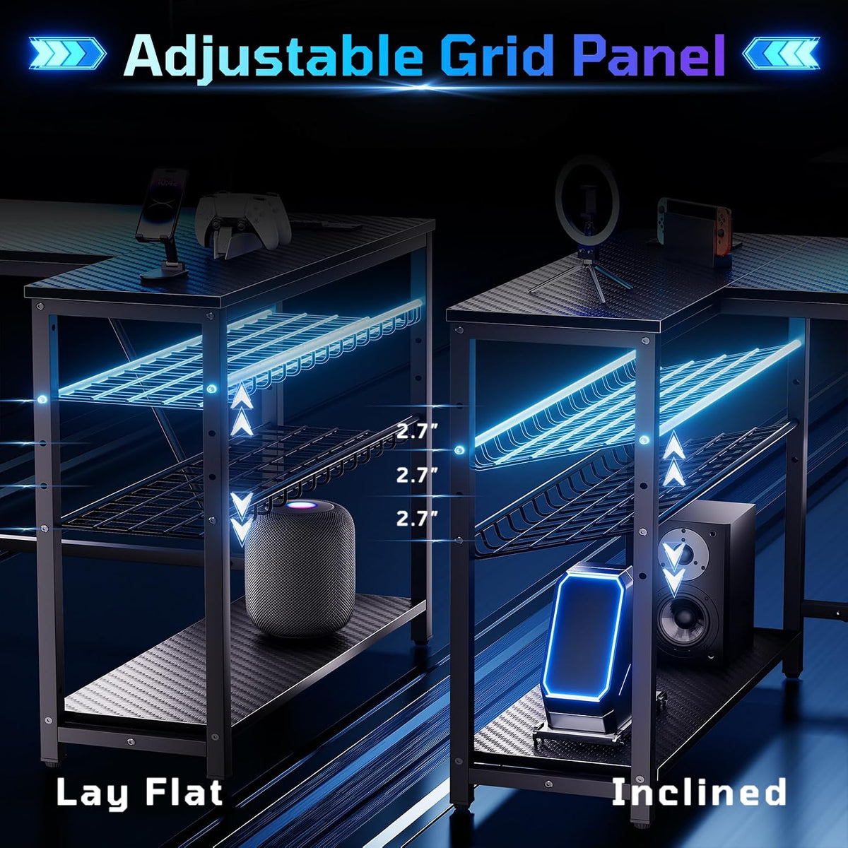 Bestier 42-Inch L-Shaped Computer Desk with Charging & LED, Black