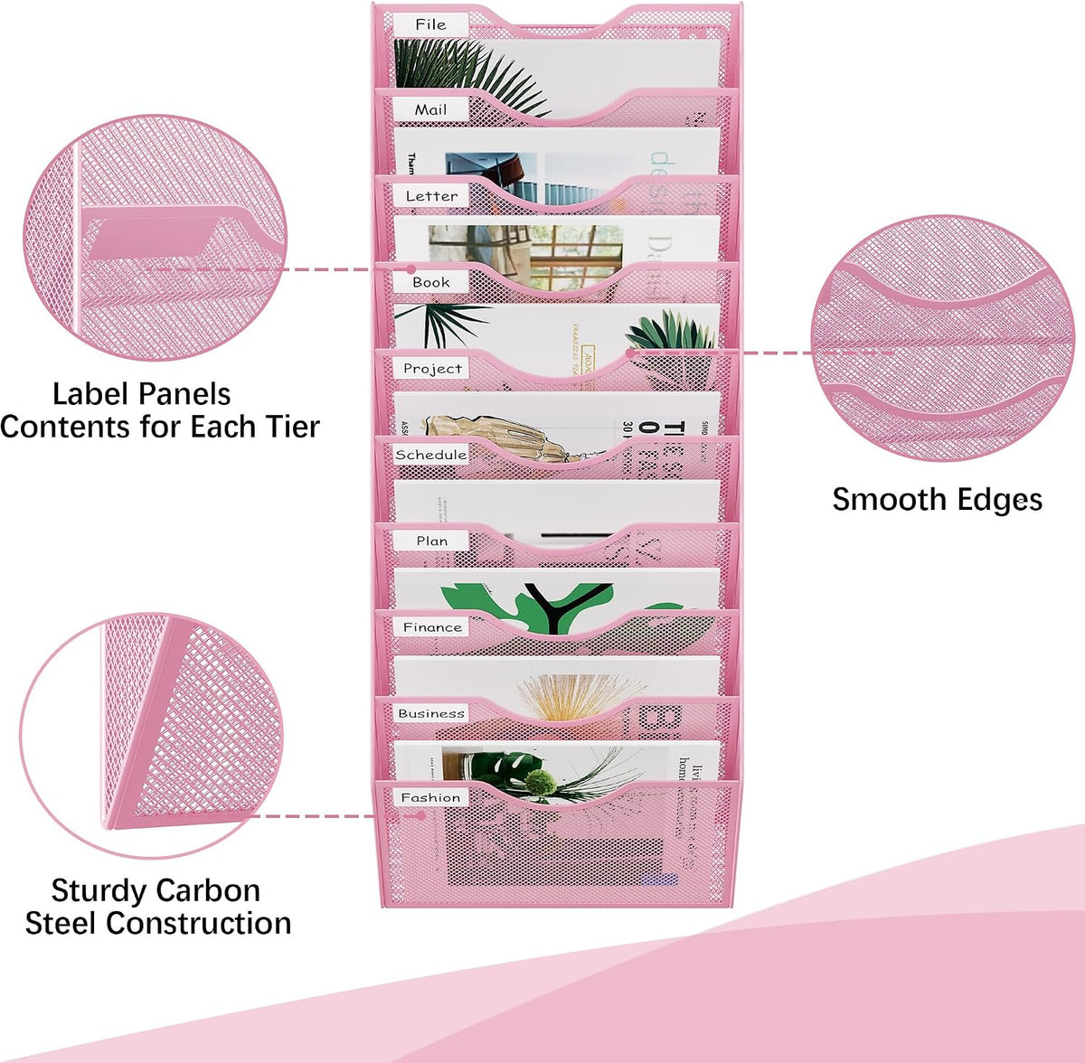 EasyPAG 10 Pocket Mesh Wall File Organizer, Hanging Paper Folder Holder with ...