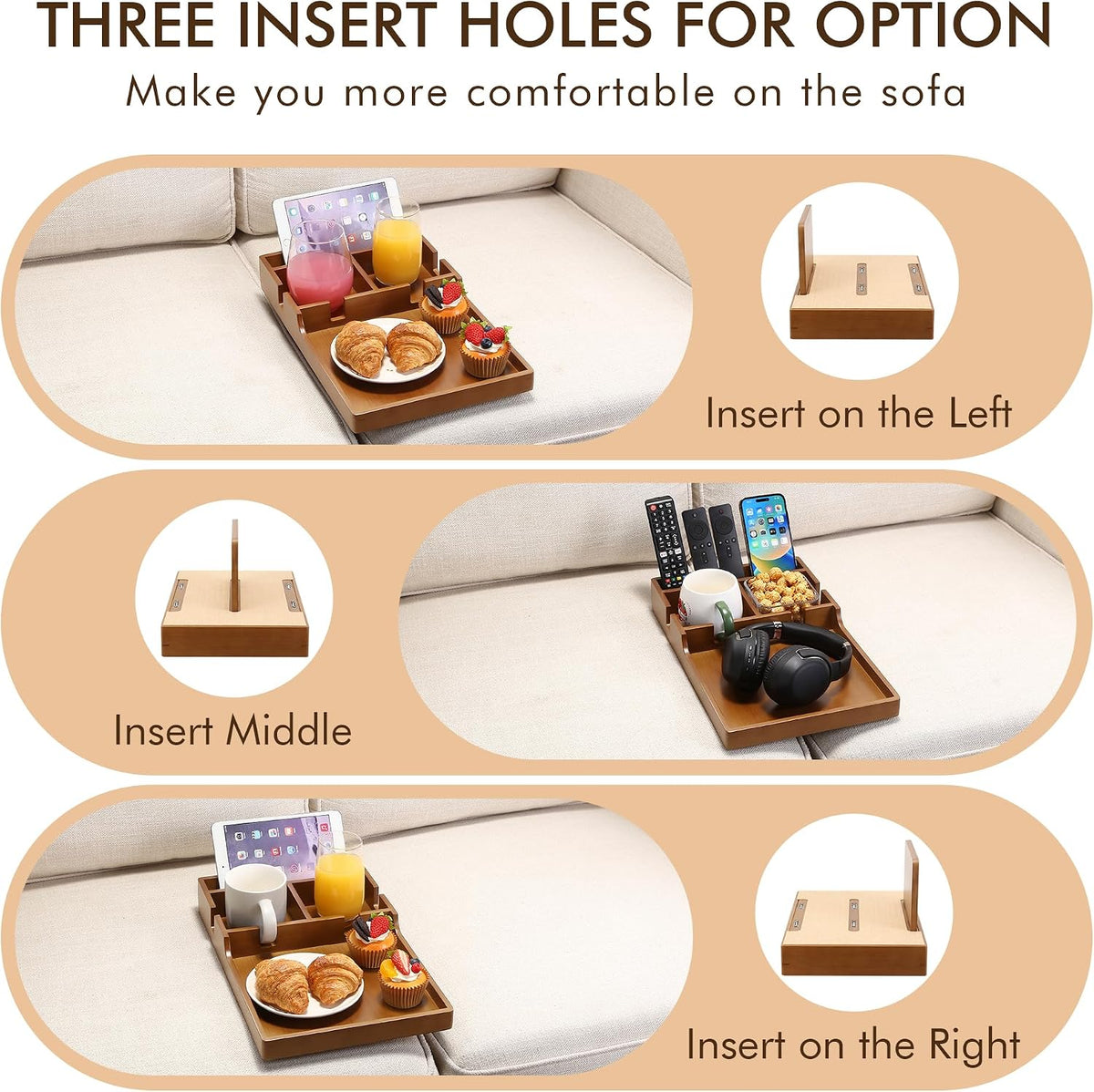 SINWANT Couch Table Insert Between Cushions,3 Adjustable Position Holes