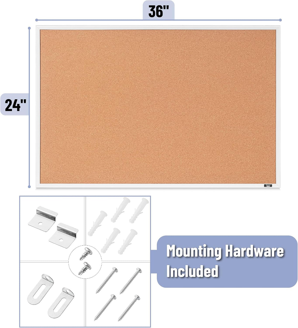 Mr. Pen- Cork Board, 24”x36”, White Frame, Cork Bulletin Board