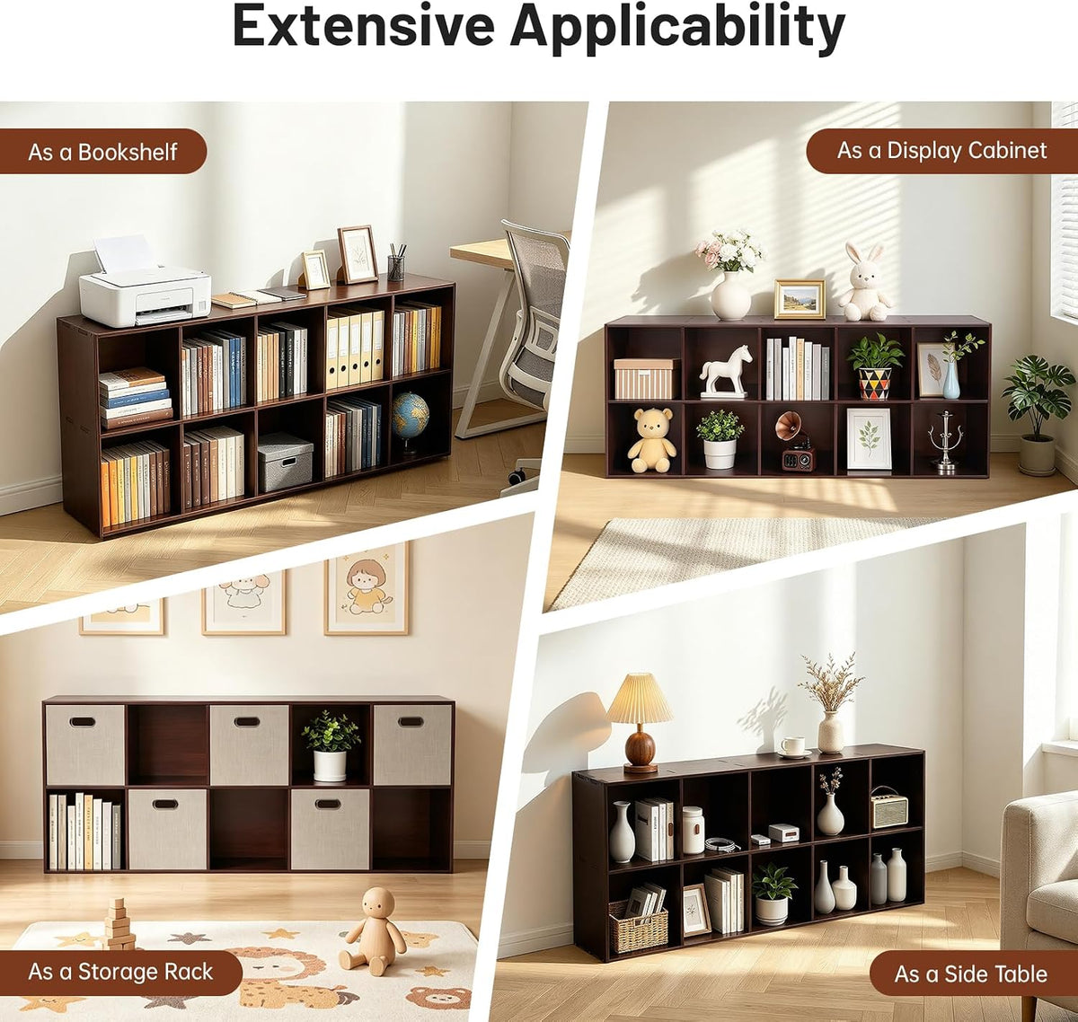 10 Cube Storage Organizer - Pine Wood Bookshelf - Cube Shelf - Vertical or Ho...