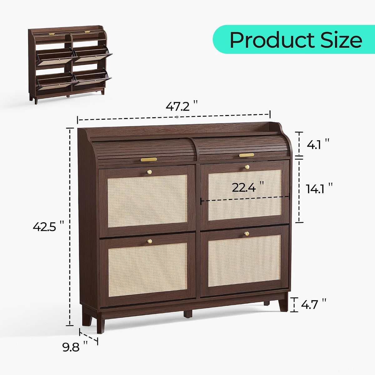LINSY Shoe Storage Cabinet, Rattan Shoe Cabinet Flip Drawer Shoes Rack Cabine...