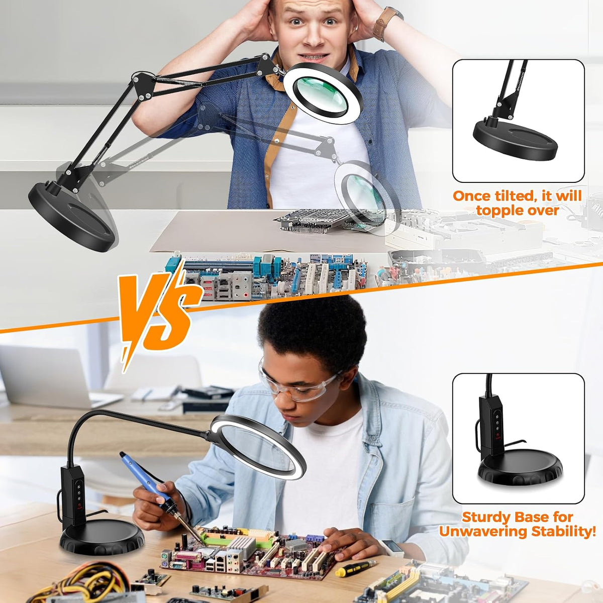 15X Magnifying Glass with Light and Stand, 5-Color & 10 Lightness Level