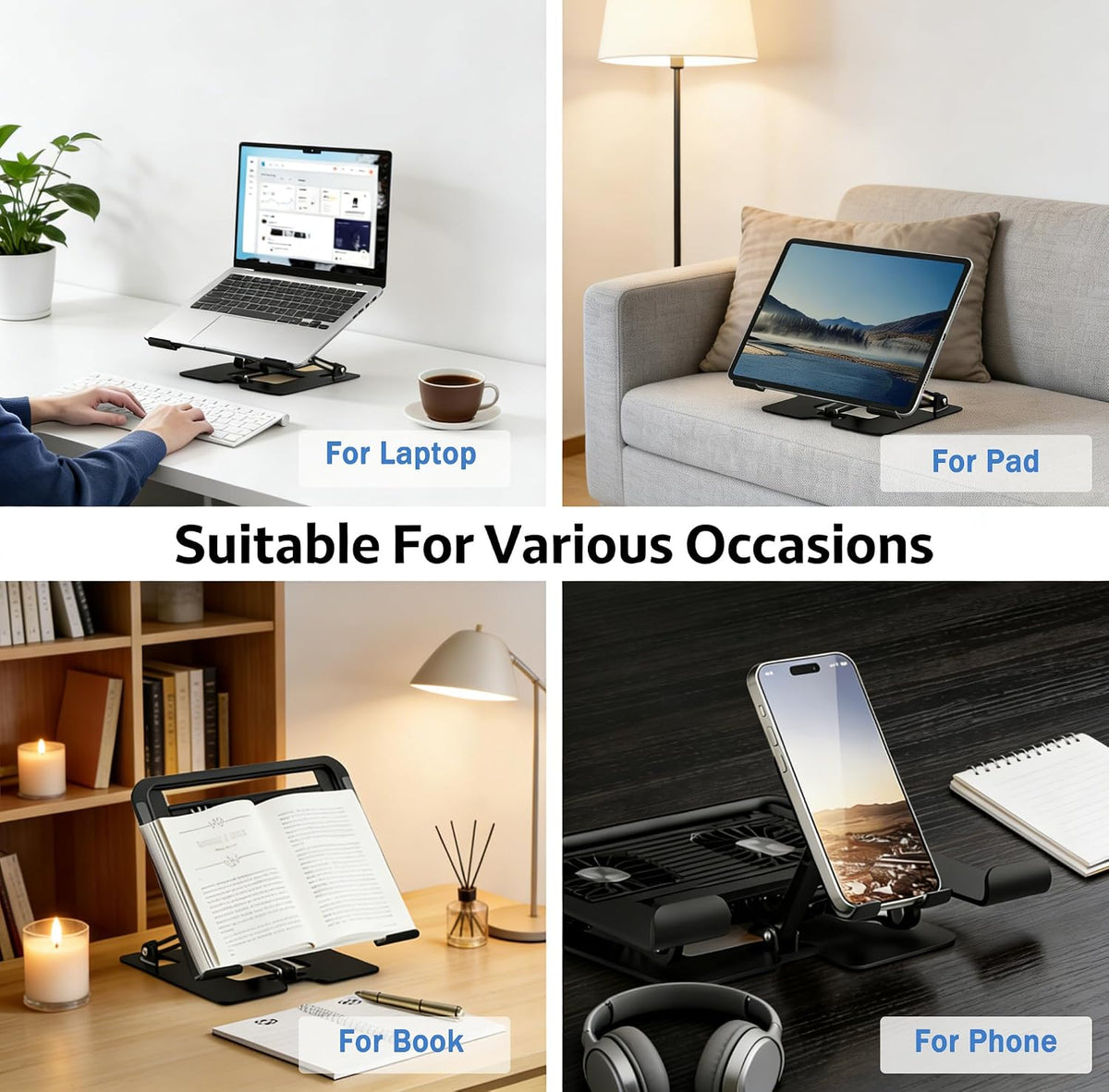 Laptop & Phone 2-in-1 Cooling Stand with Silent Fan, Adjustable Height &a...
