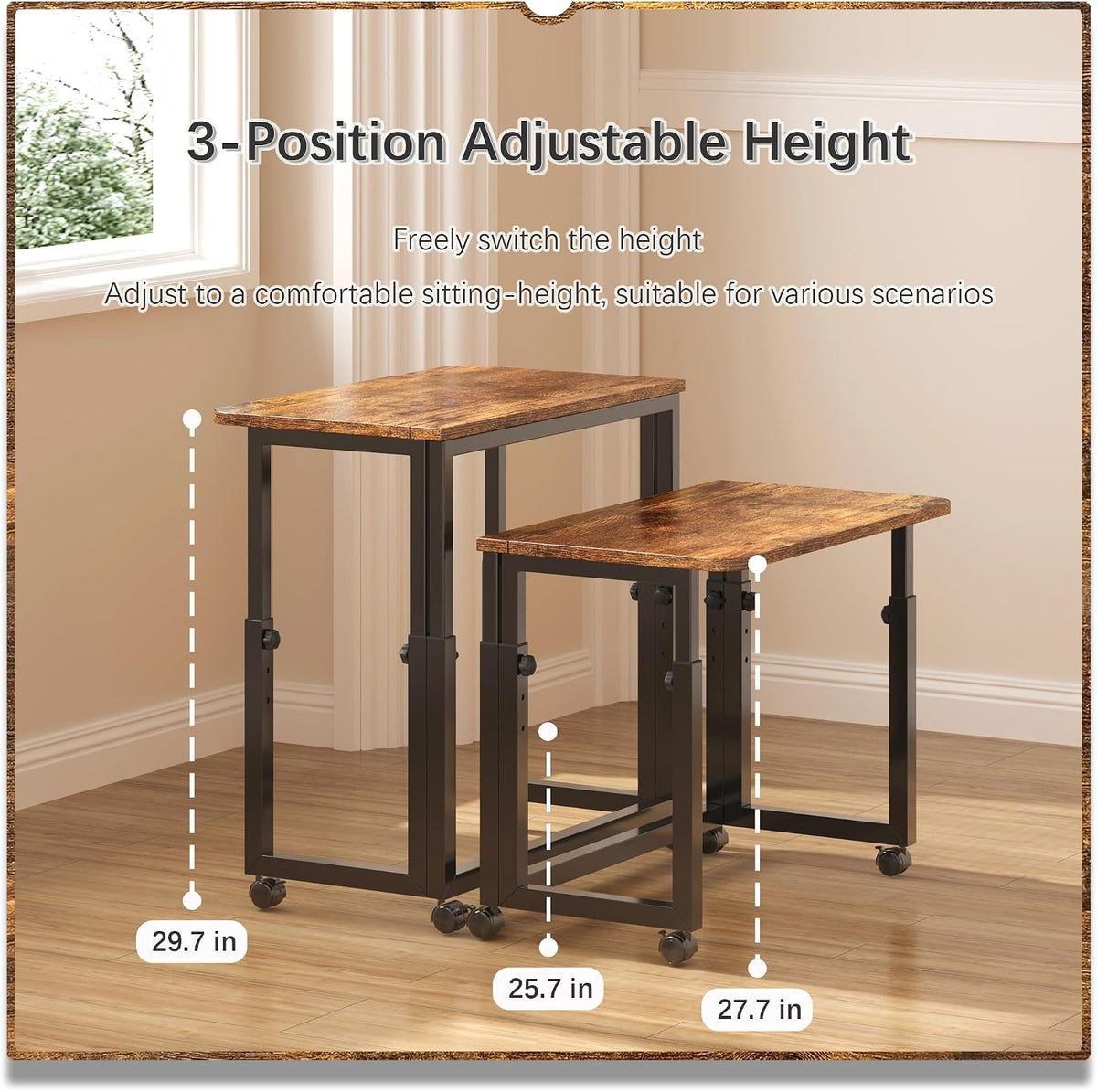 4NM No Tool Assembly 27.5" Small Desk, Folding Portable Desk with Wheels...
