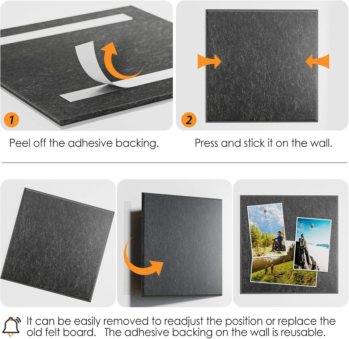MaxGear Felt Bulletin Board 48" x 36", Dark Gray Felt Wall Tiles Wa...