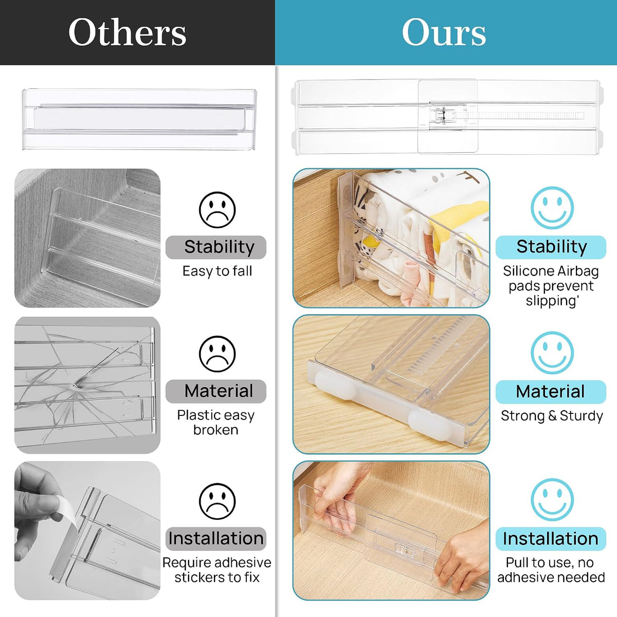 Vtopmart 5" High Drawer Dividers for Clothes 14.5"-26" Adjusta...