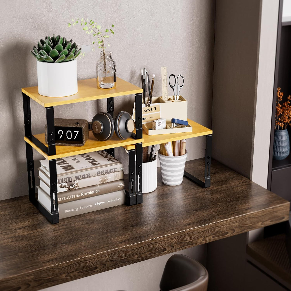 Adjustable Storage Shelves for Kitchen Cabinet Organization - Set of 2 Stacka...