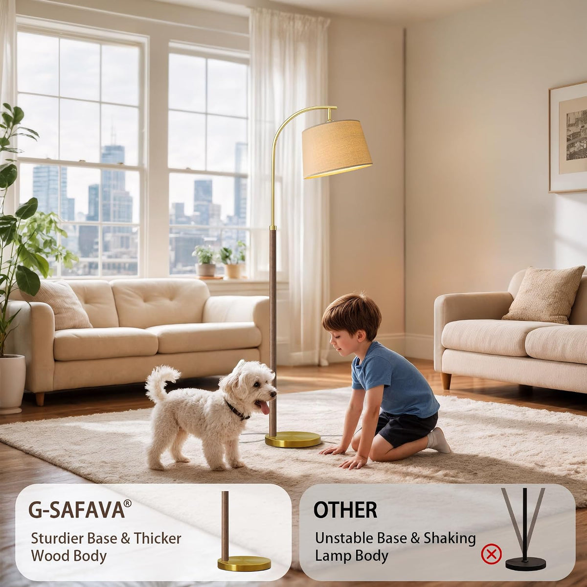 62.5" Wood Floor Lamps for Living Room with Foot Switch Tall Standing Lamp