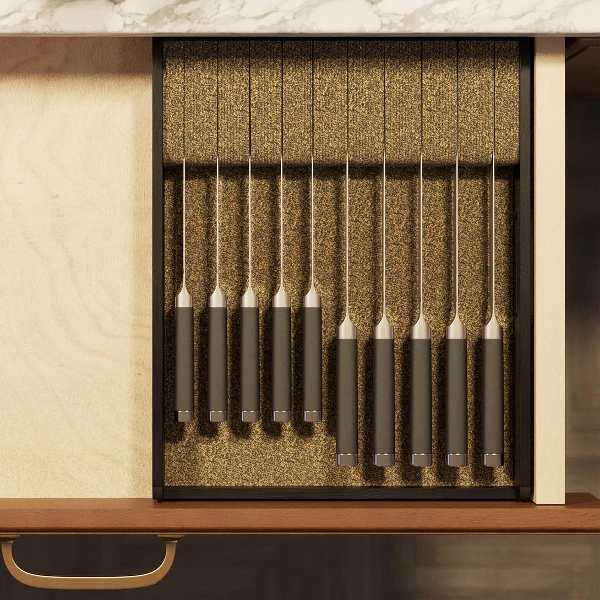 SpaceAid Large Knife Drawer Organizer Bamboo Insert Dock, Kitchen Steak Knive...