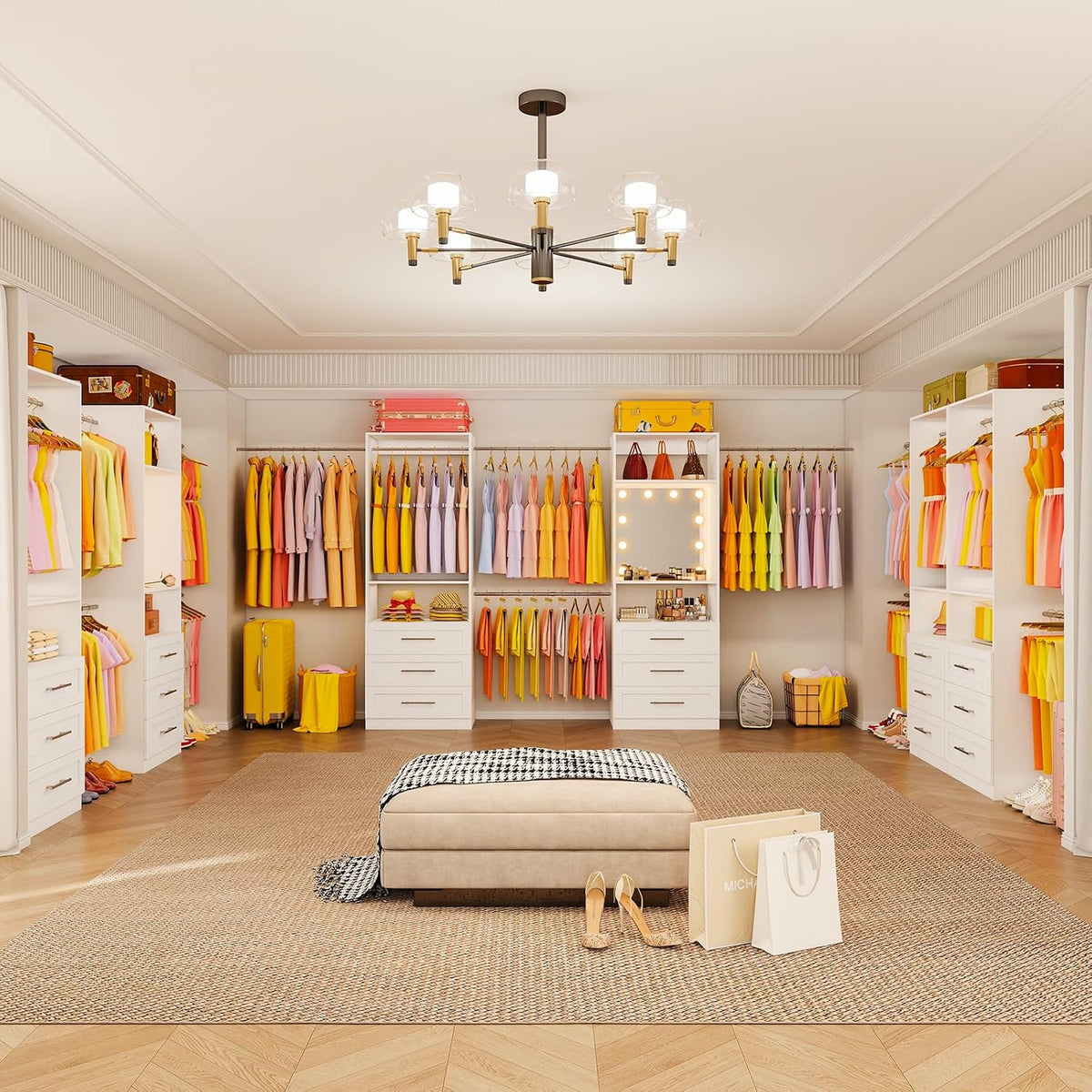 Closet System with 2 Sets, 4FT-15FT Closet Organizer System with 6 Drawers &a...