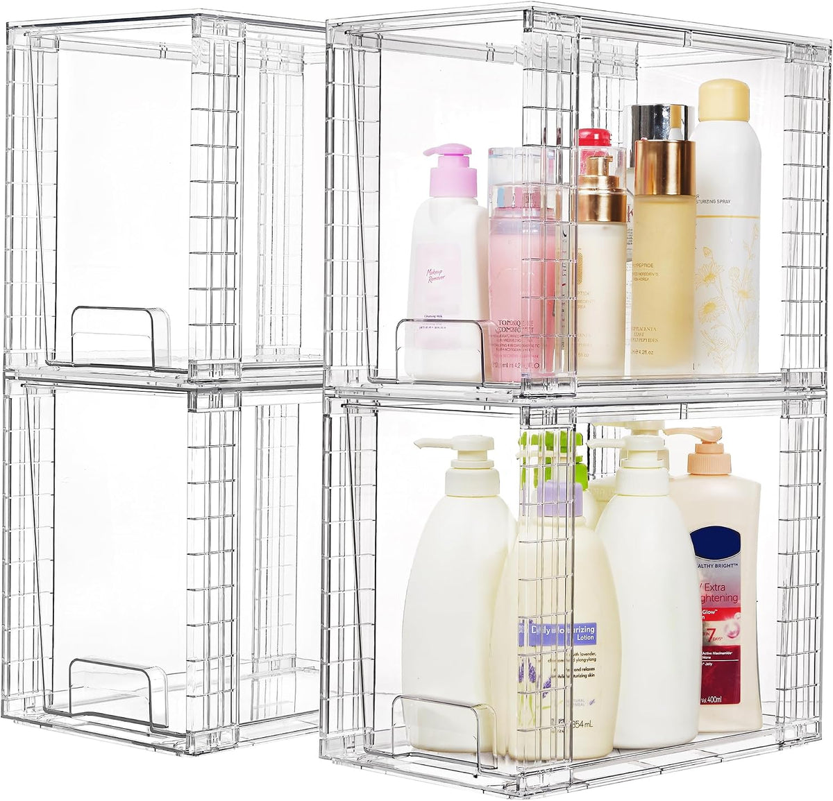 Vtopmart 4 Pack Clear Stackable Storage Drawers,9.7" High Plastic Organi...