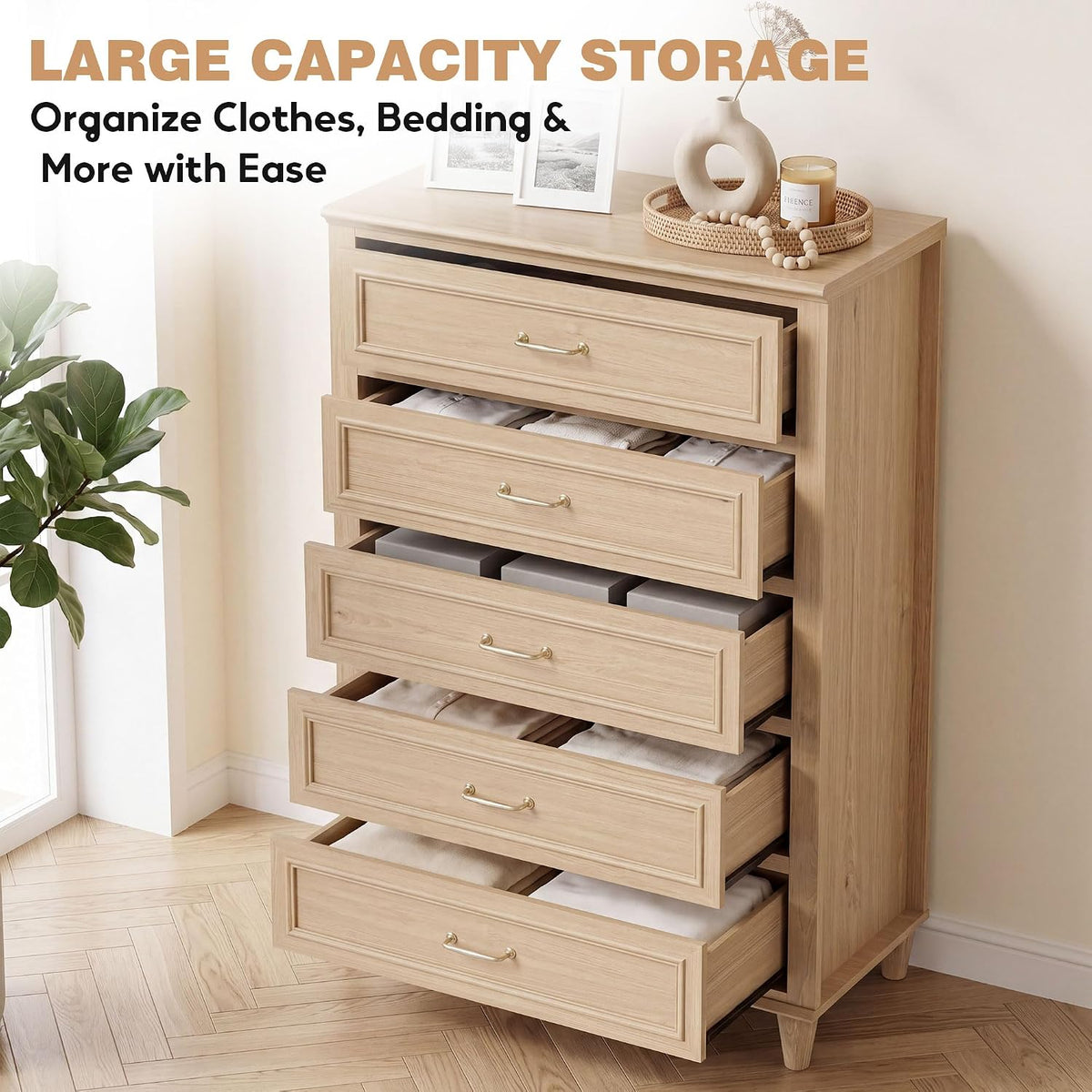 5 Drawer Dresser for Bedroom, 31.5" Wide Modern Closet Chest of Drawers ...