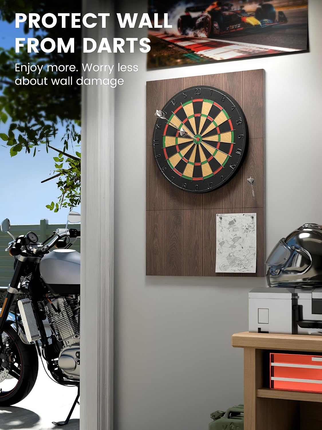 FLUXYNARA Felt Dart Board Wall Protector Foldable Square Surround Protector B...