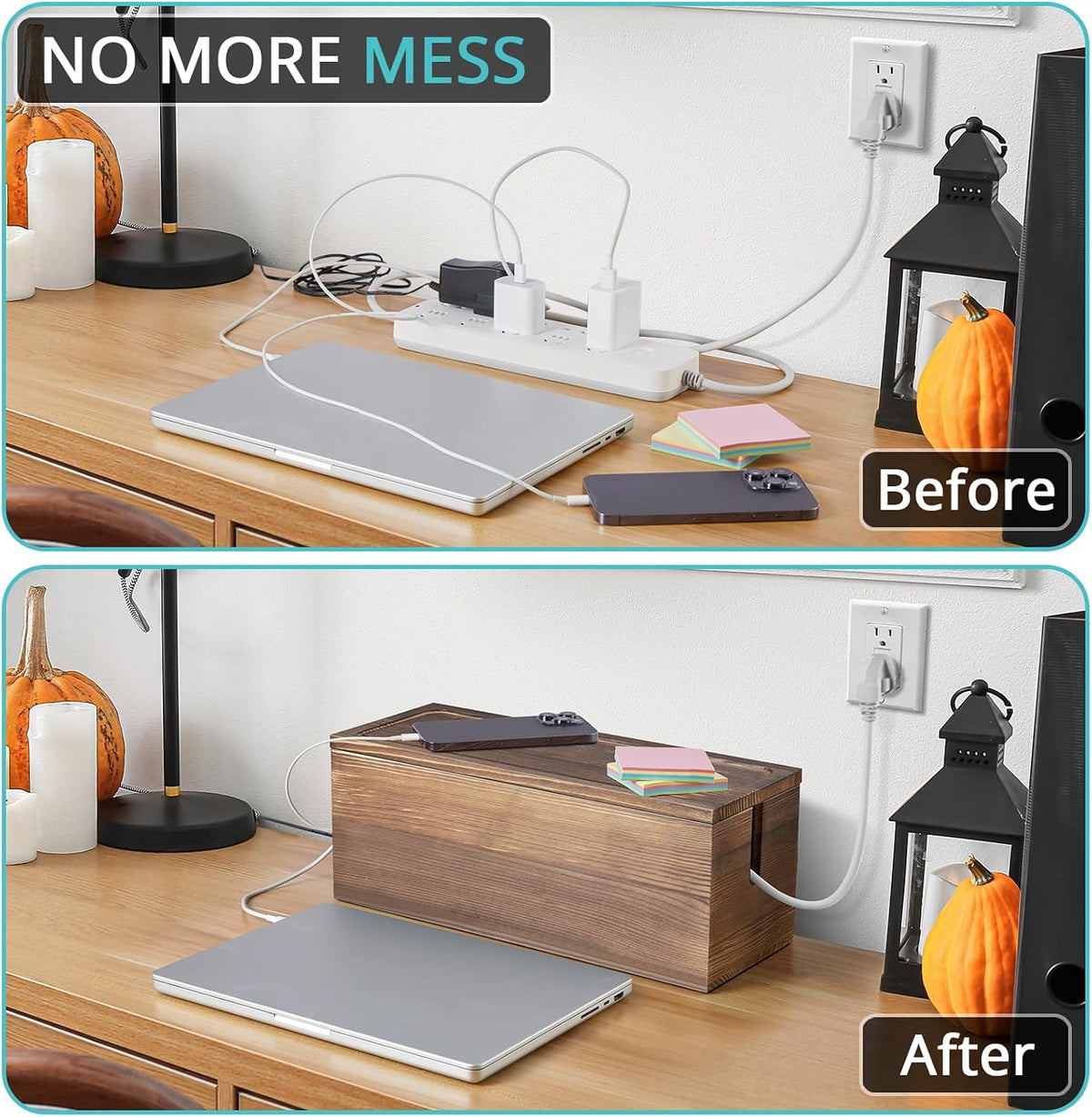 Large Cable Management Box, Burnt Wood Cord Organizer Box for Desk, Floor, Of...